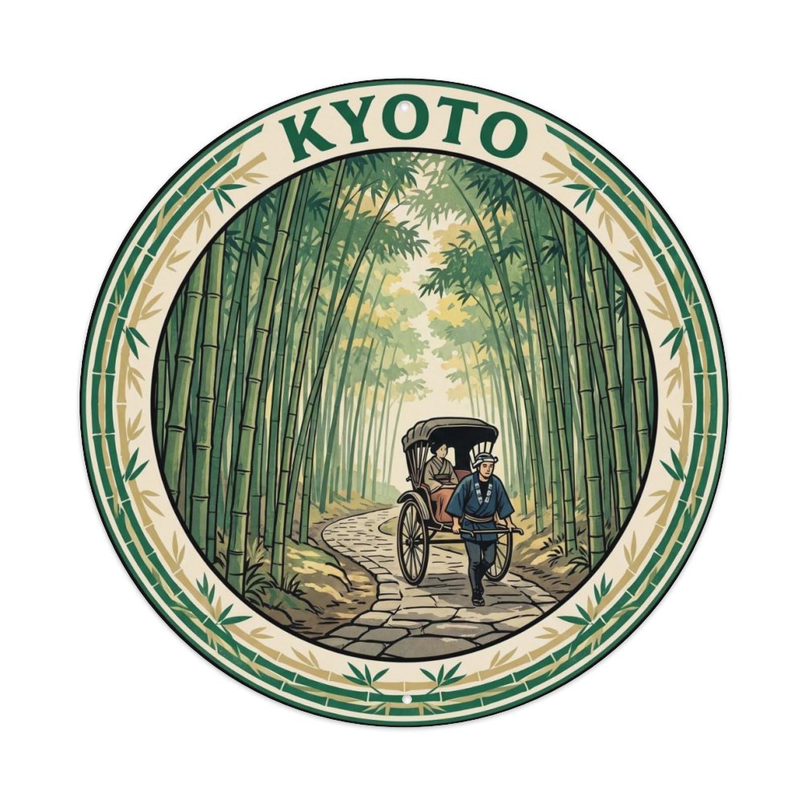 Kyoto Arashiyama Bamboo Grove Rickshaw Road Journey Metal Tin Sign