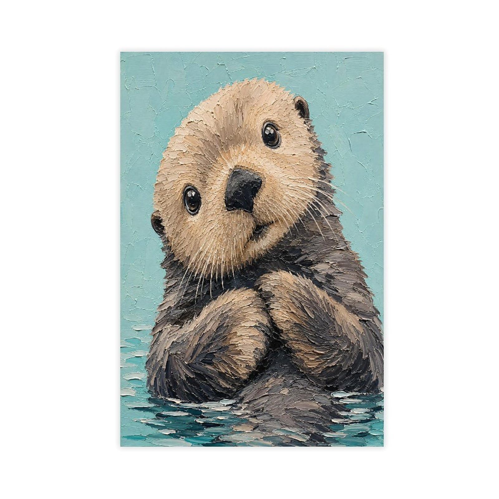 W7c8u2x3 Unframe-Style-14 Cute Otter Portrait Canvas Wall Art, Watercolor Reading Corner