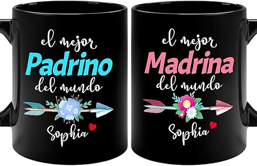 Miniatura 1 de Padrinos De Bautizo Propuesta Set 2 Tazas Café 11Oz, Quieres Ser Mis Padrinos De Bautizo, Quieres Ser Mi Madrina est 2024, Dios Padrinos Presenta