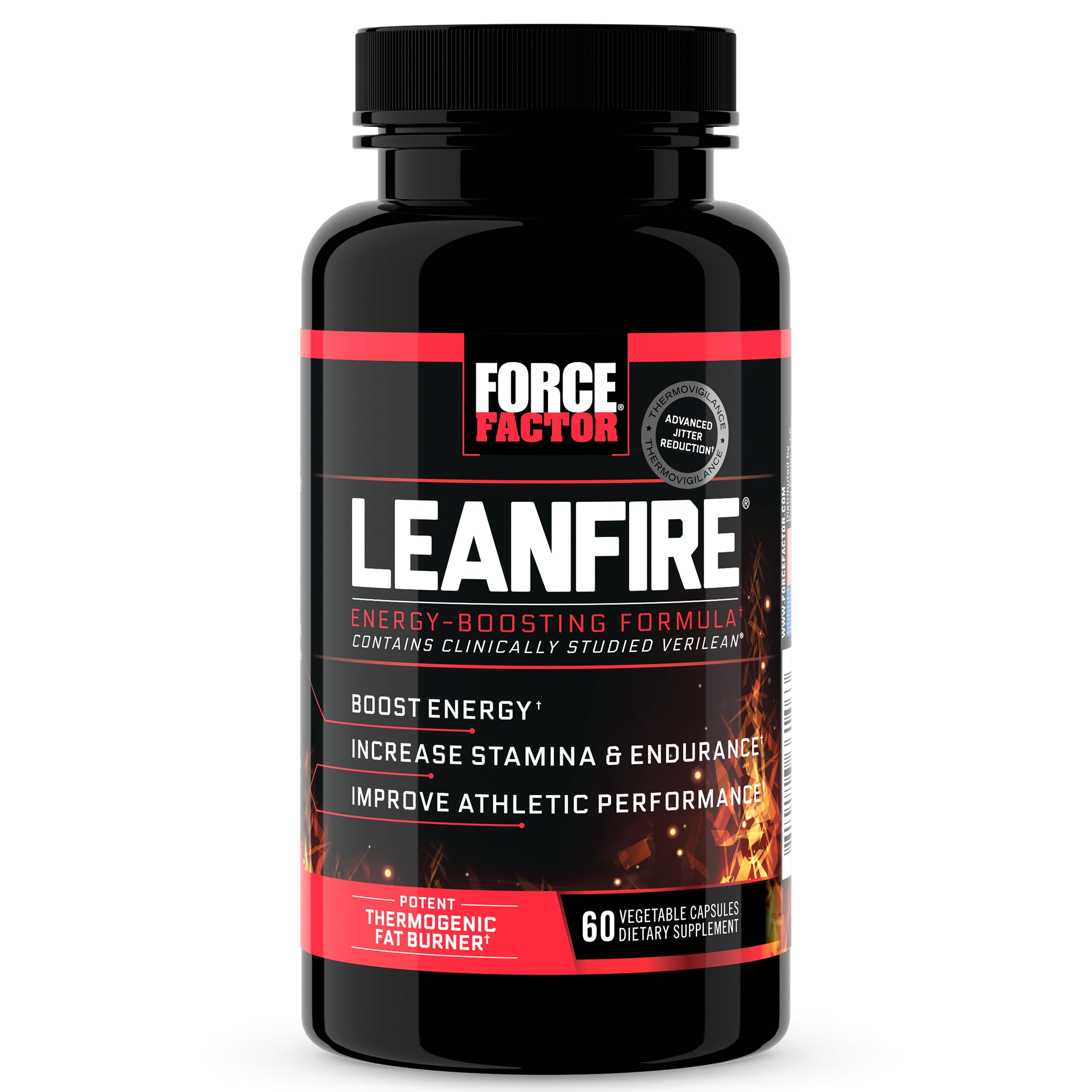 Force FactorLeanFire Pre Workout Energy Pills with Green Tea Extract and Caffeine to Increase Energy, Build Lean Muscle, Black, 60 Count (Pack of 1), Package May Vary