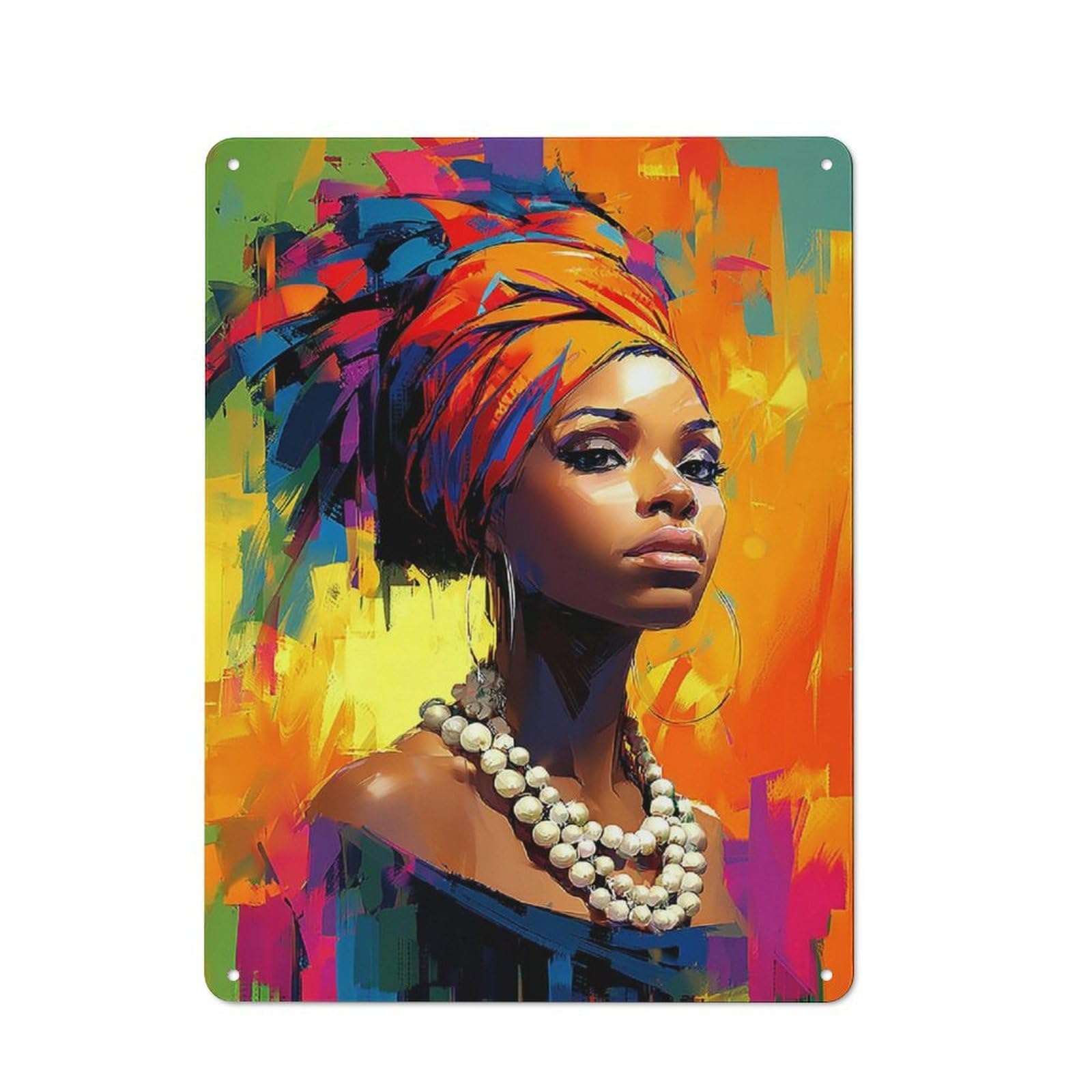 Junmoney Colorful Portrait With Pearls -2 Vintage Metal Plaque 40X30cm For Café Or Restaurant, A Decorative Gift For A Newly Furnished Café And Restaurant