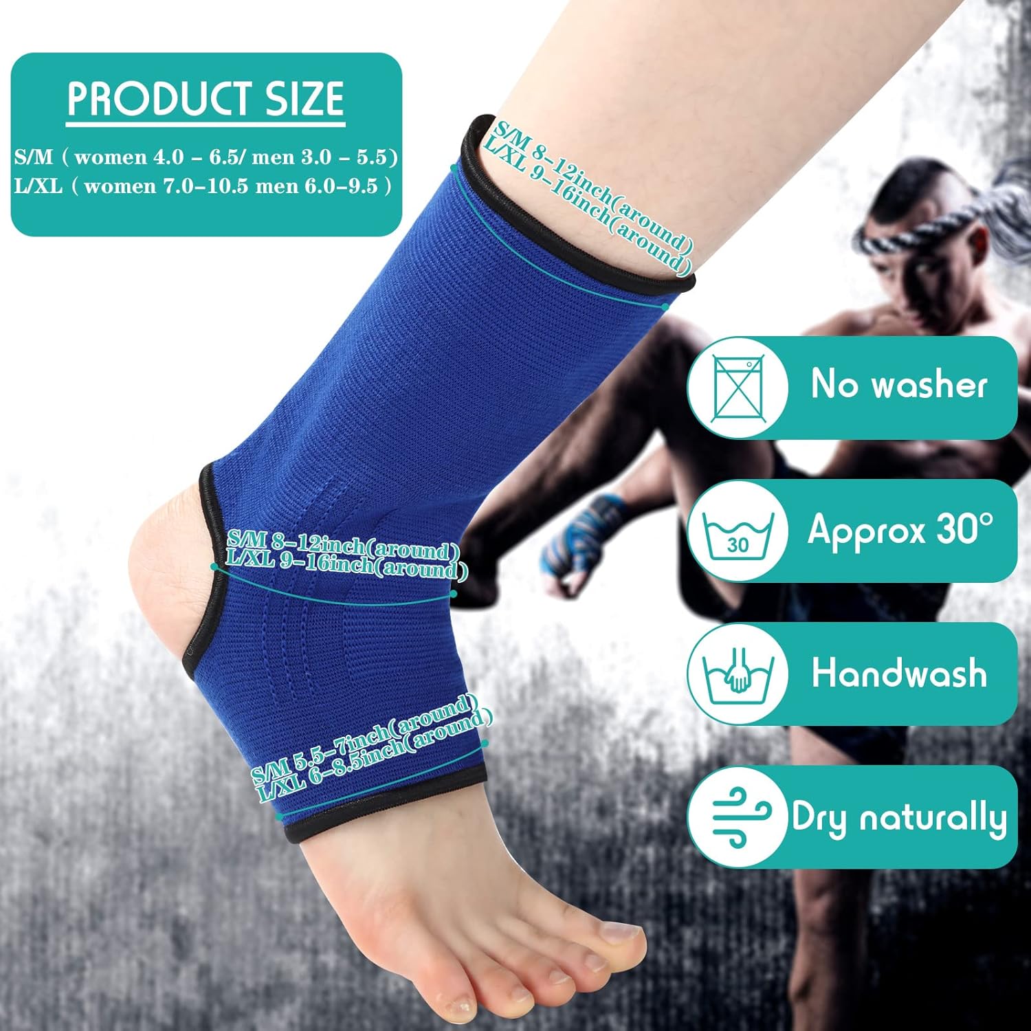 Geyoga 2 Pairs Compression Ankle Sleeve Muay Thai Foot Brace Boxing