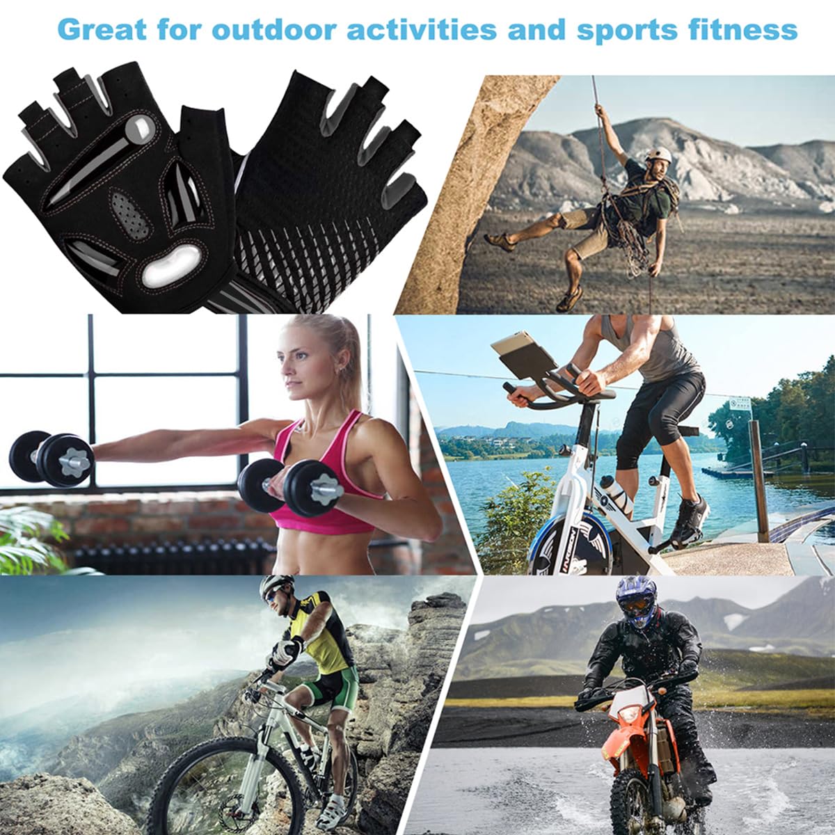 LUROON Gants Cyclisme Demi Doigt Gant Réfléchissant Gel Bicyclette Courts Homme Femme VTT Moto