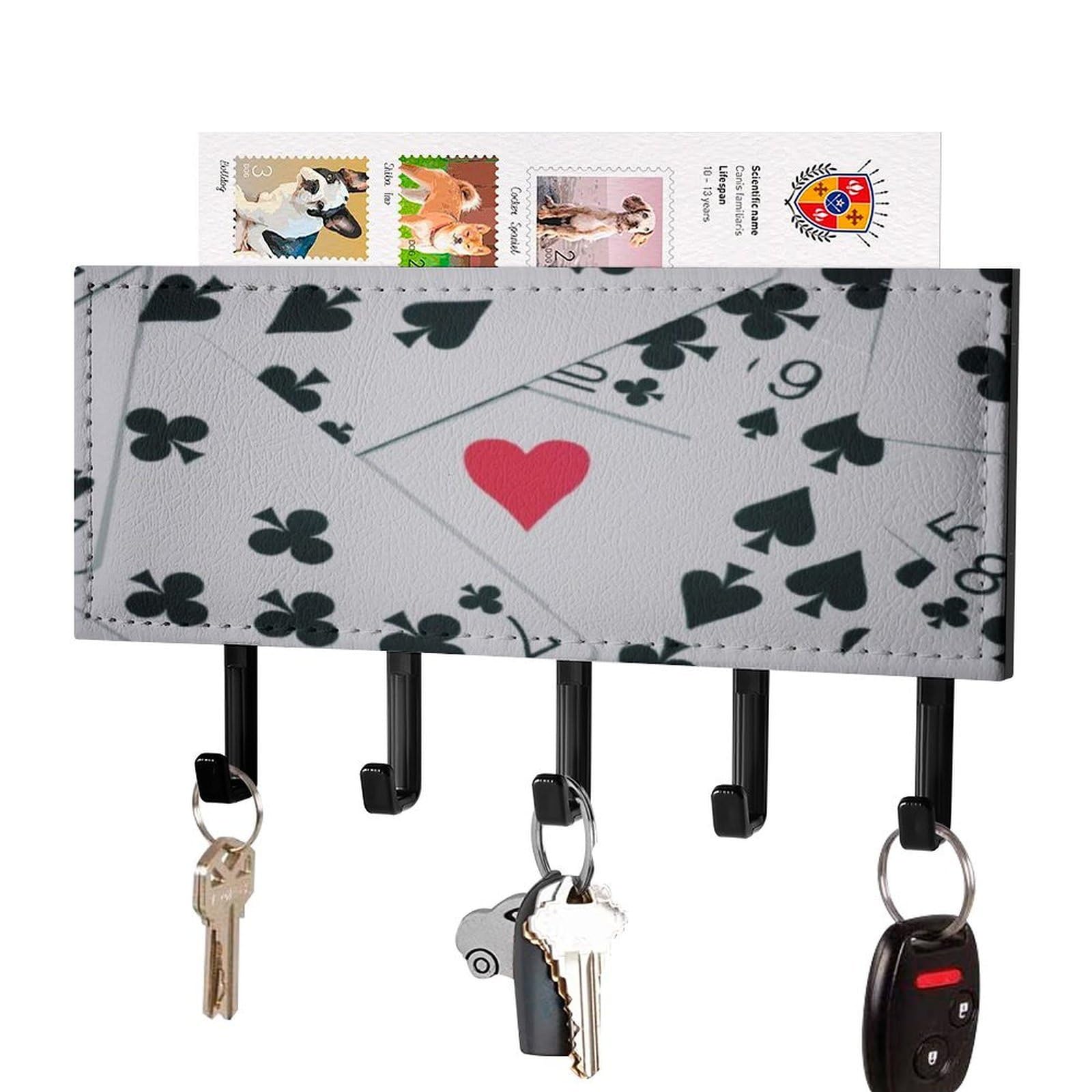 NCLQVJXZKHW Poker Playing Cards Key Holder with 5 Hooks Key Hooks Wall Mounted Key Racks Key Hanger Organiser Shelf