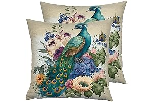 Watercolor Peacock Vintage Pillow Covers