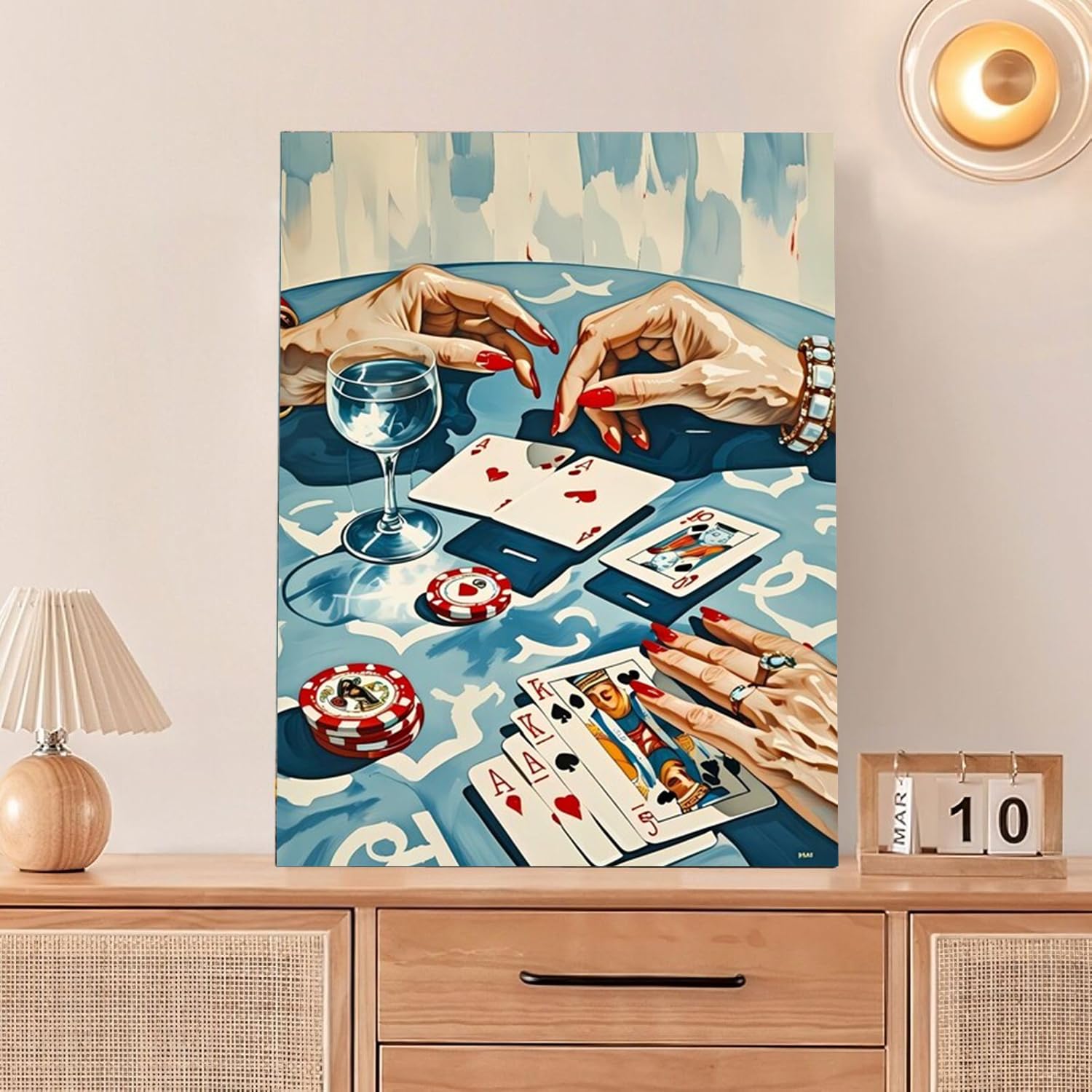 Kits de arte de diamantes para adultos, principiantes, póquer retro azul, kit de pintura de diamantes modernos 5D, manualidades de arte con gemas con herramientas, taladro completo, manualidades
