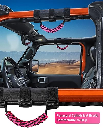 Miniatura 2 de Savadicar 4 asas de agarre de barra antivuelco, mango de agarre de tejido circular compatible con Jeep Wrangler CJ YJ TJ JK JKU JL JLU y Gladiator
