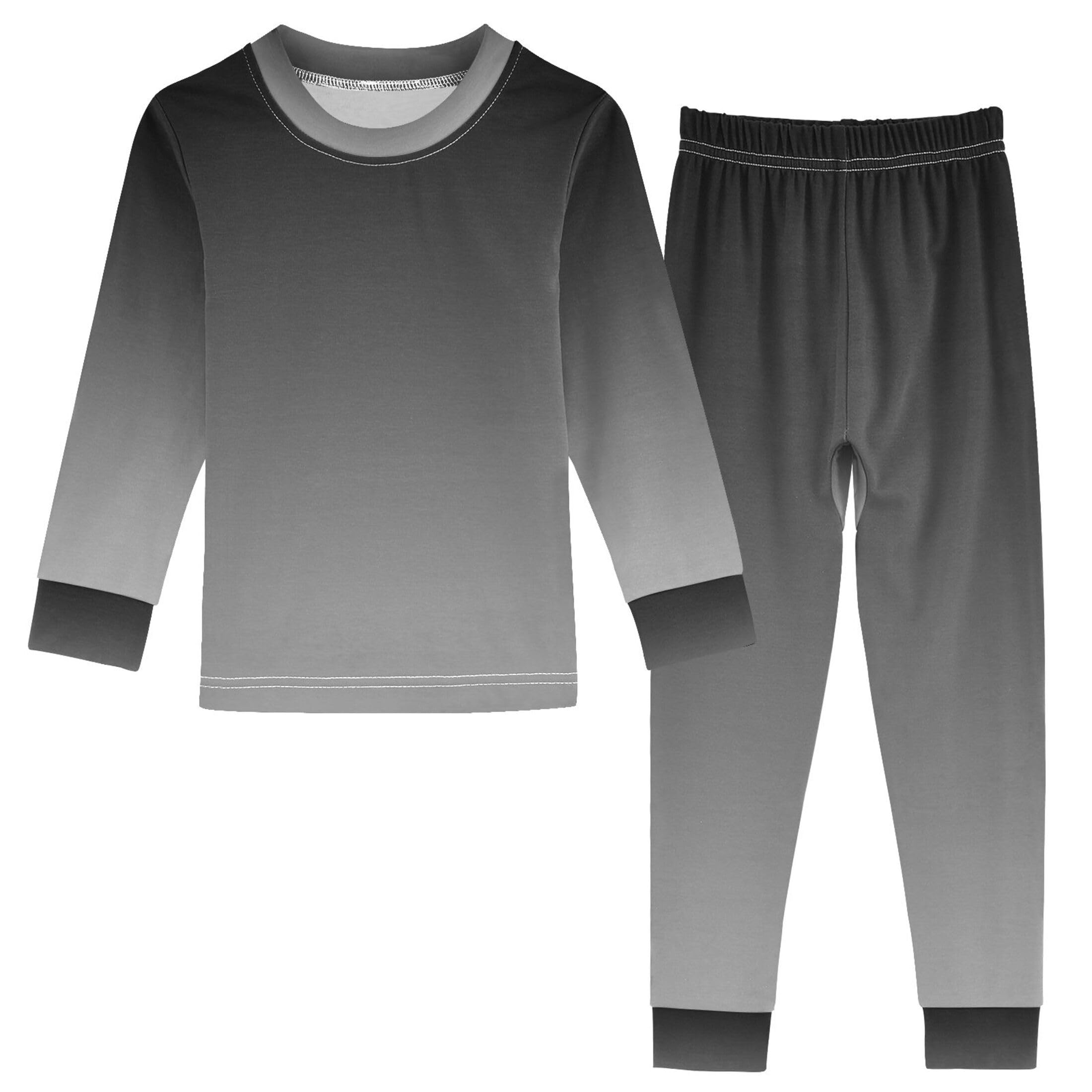 Black Grey Long Sleeve Pajamas Set Sleepwear Jammies 2pcs Set Pjs Black Grey