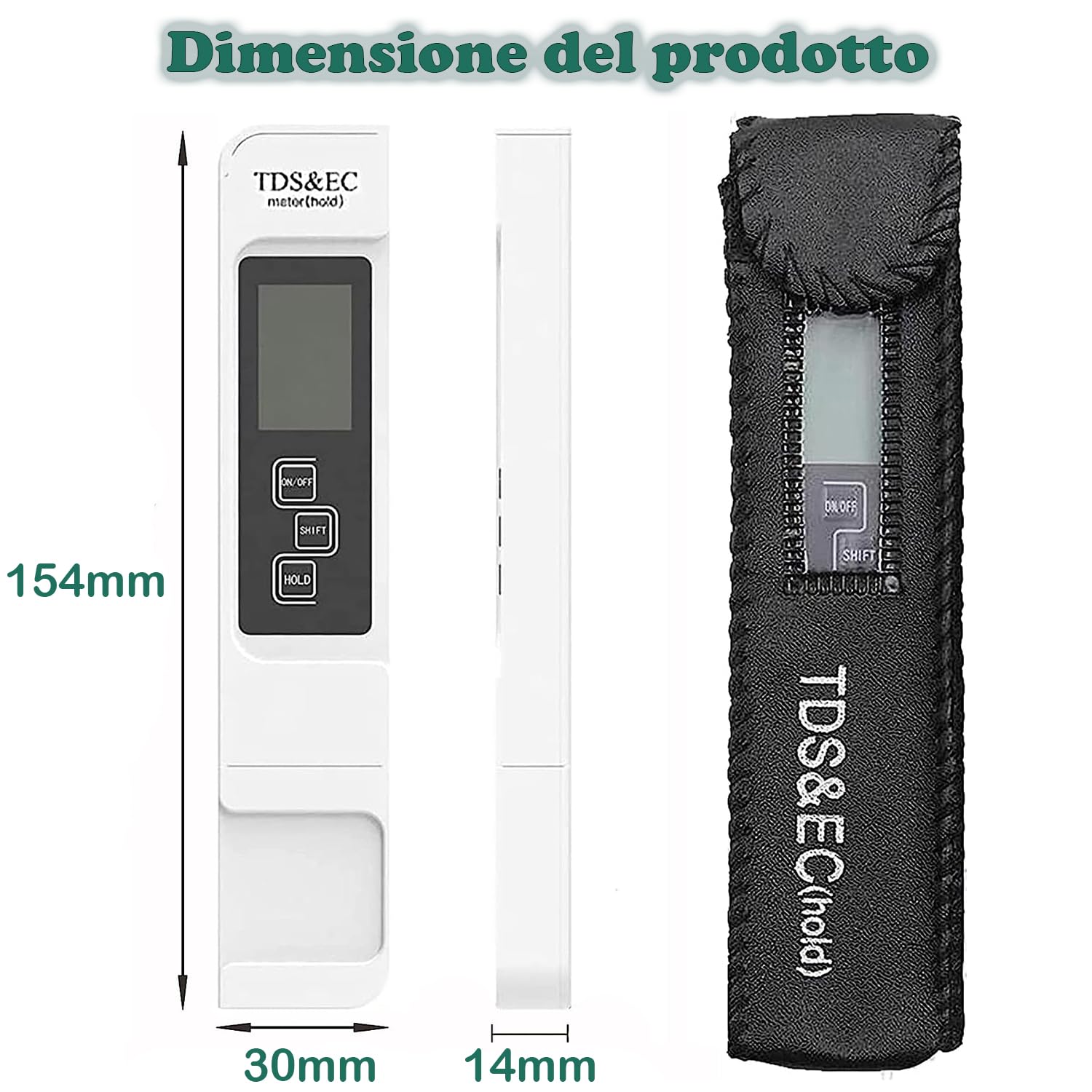 Tester digitale LCD per la qualità dell'acqua Misuratore TDS EC e Temperatura 3 in 1, Precisione di Lettura +/- 2%, 0-9990 PPM set, per Acqua Potabile/Piscina/Acquario/Piscina