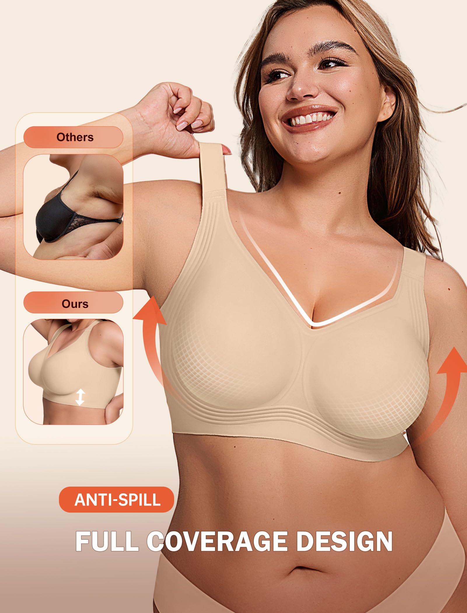 LetsJoli Bras for Women Supportive Wireless Push Up Bra Full Coverage No Underwire Seamless Plus Size for Older Women - 3