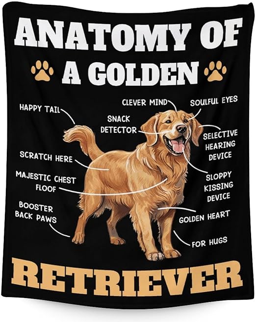 Golden Retriever Blanket - 60x80 Inches Size for Women, Men - Soft Fluffy Throw for Bed, Sofa, Winter - Black Novelty Fuzzy Gifts