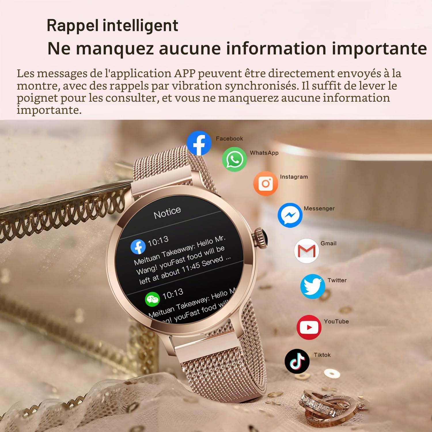 LONGLU Montre Intelligente pour Femmes avec Appel Bluetooth, smartwatch pour iPhone et téléphones Android, Montre de Suivi de Fitness avec Fonction de réponse/réception d'appels, étanche (Argent)