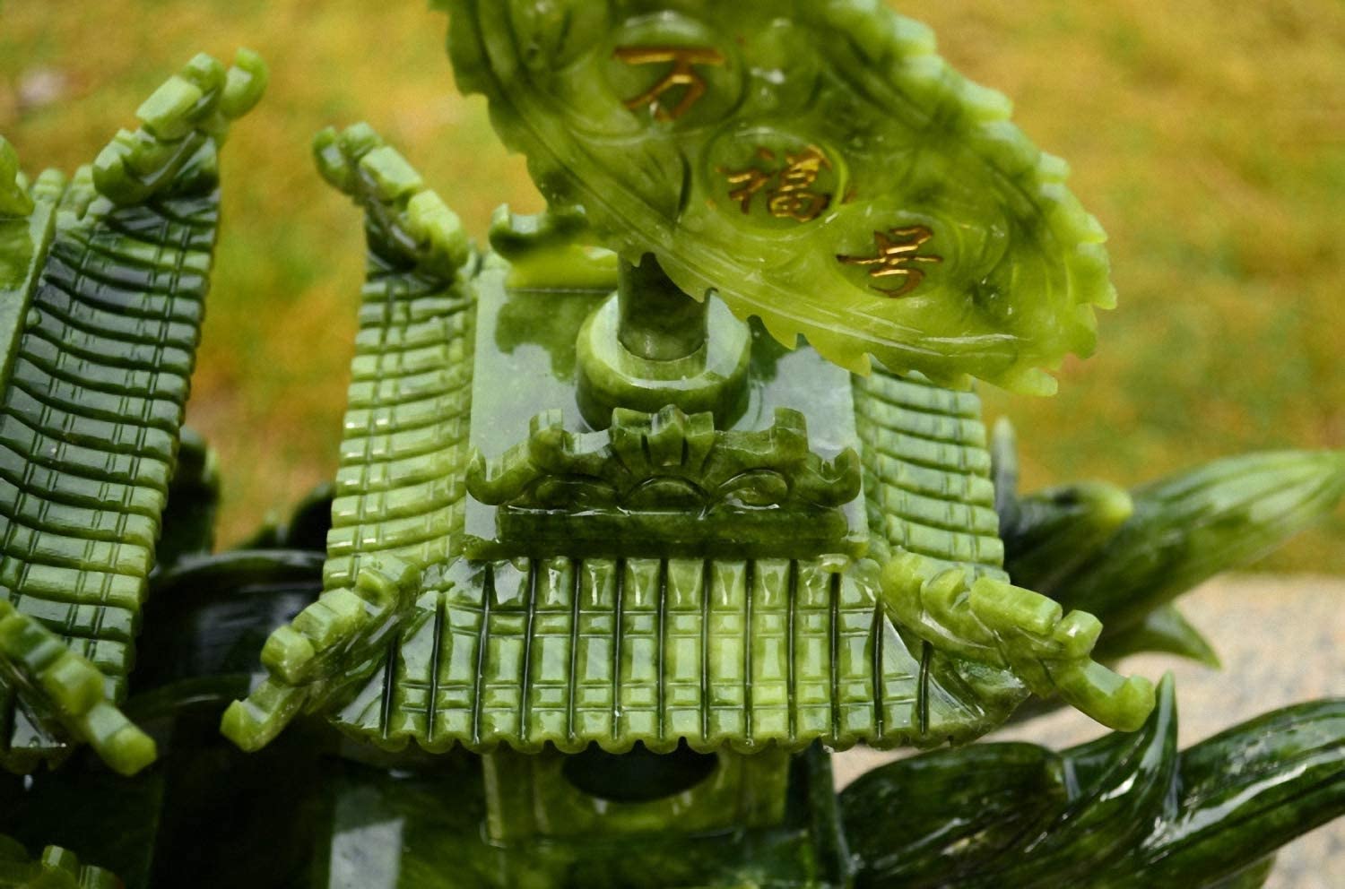 Amazon.com: 中國天然綠玉石雕風水龍帆船鳳凰香船雕像(高66.0 公分x 長