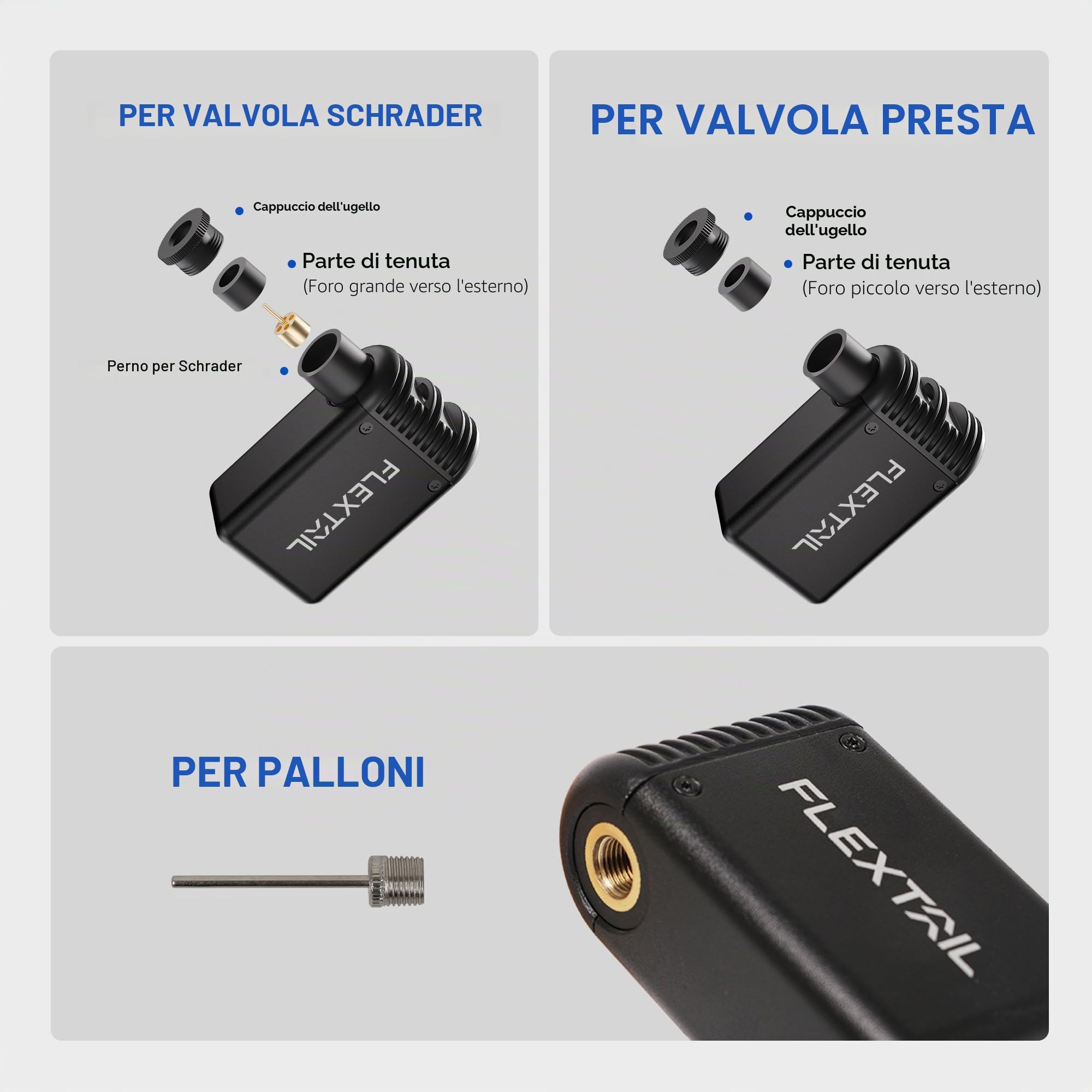 FLEXTAILGEAR TINY BIKE PUMP, Pompa Bici Portatile, Pompa Bicicletta Elettrica, 100 PSI in Soli 80 Secondi, Ultra Mini con Valvole Shrader e Presta per Ciclismo MTB Strada Mountain Bike