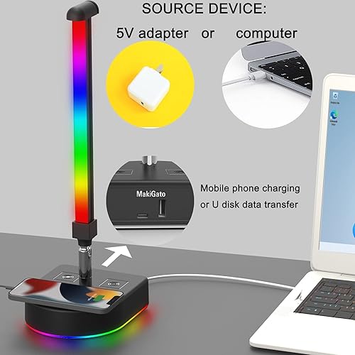 Miniatura 5 de BGMUTCX Torre de iluminación inteligente con soporte para auriculares RGB barras de luz LED inteligentes retroiluminación de TV RGB con soporte para