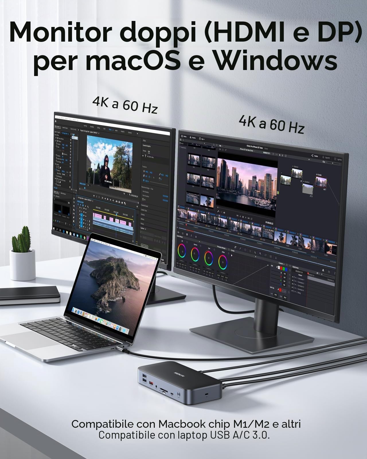 DisplayLink Docking Station per MacBook Pro/Air, 15 in 1 DisplayLink Docking Station Dual Monitor, Dock USB C con 2 HDMI, 2 DisplayPort, 2.5 Gbps Ethernet, USB 3.1/3.0/2.0, SD/Micro SD per Dell/HP