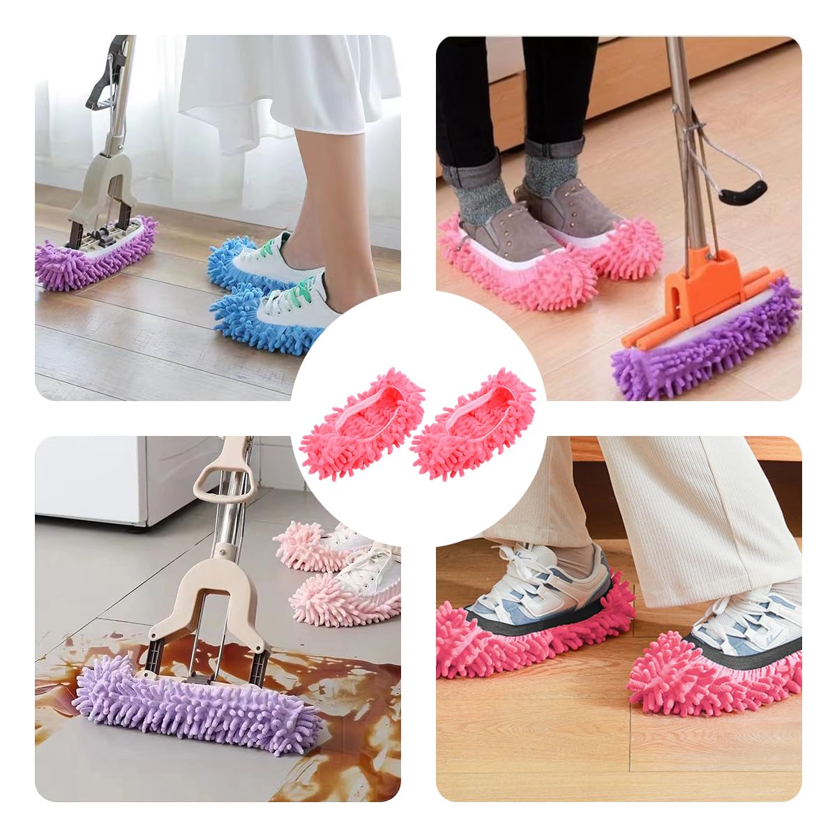 HERCHR Pantofole Mop Per Pulizia Pavimento, Copriscarpe In Microfibra Lavabili, Taglia Unica Con Elastico, Per Casa Ufficio Cucina (Blu) - 6