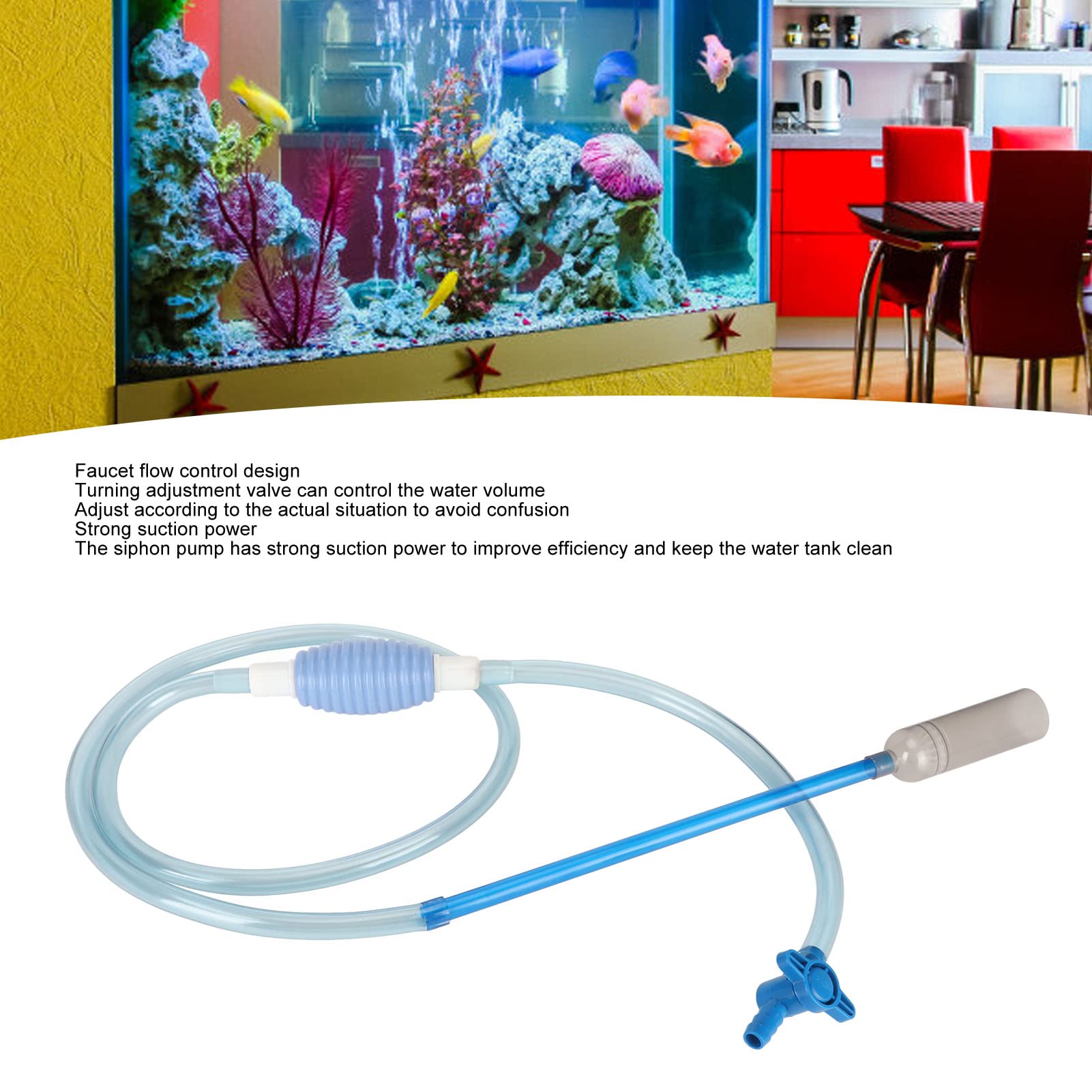 flexman Fish Tank Cleaner, 8.5Ft Manual Aquarium Water Changer Kit, Fish Tank Siphon Vacuum Gravel Cleaner with Outlet Valve for Small Aquariums, Turtle Aquariums