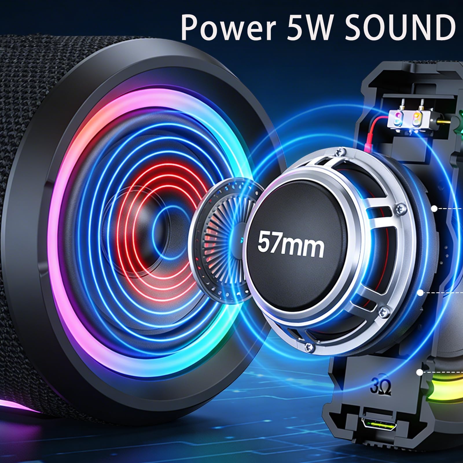 ABEAUROOSE Portable Bluetooth Speaker with RGB LED Light, Deep Bass Sound, Compact Loud Wireless Speaker for Home, Travel, Outdoor & Party (Black) — view 4