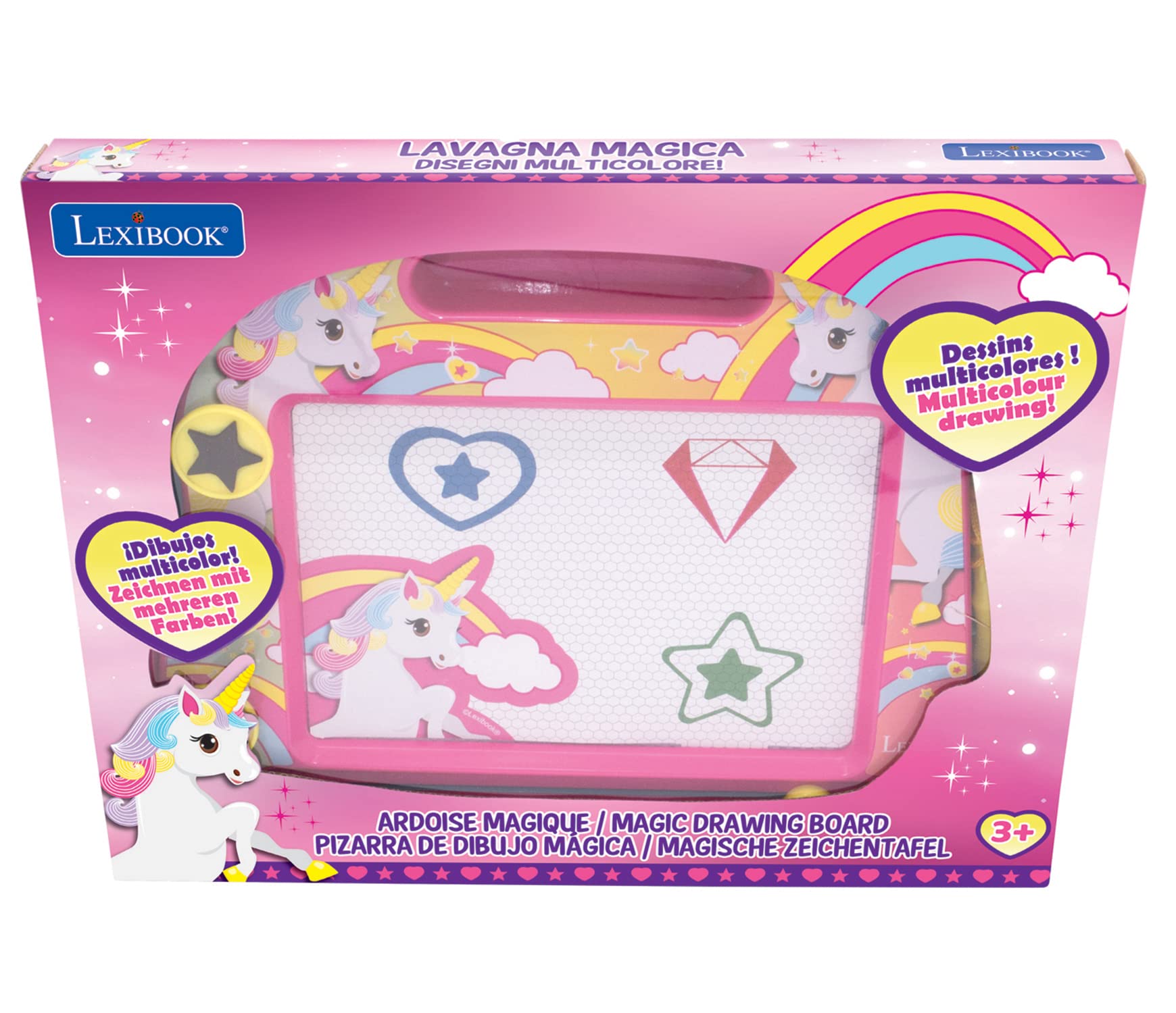 LEXIBOOK, Unicorn, Multicolour Magic Magnetic Drawing Board, Artistic Creative Toy for Girls Stylus Pen and Stamps, Pink/Blue, CRUNI550 - Image 4