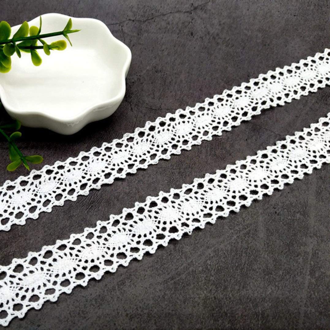 Ruban à tricoter en dentelle, 2cm, 5 mètres, blanc, noir, ivoire, for bricolage, vêtements, couture, Scrapbooking(White)