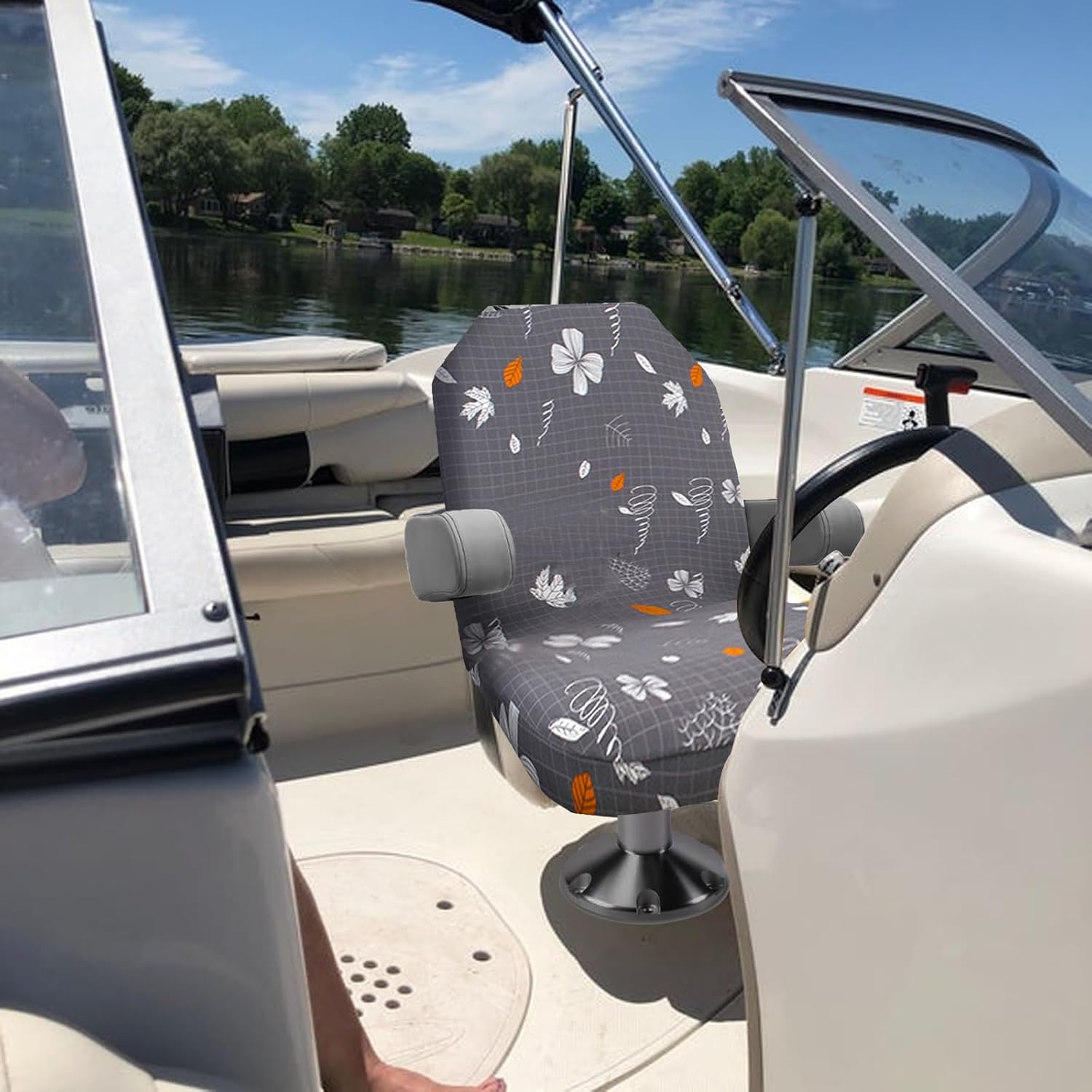 2Pcs Pontoon Boat Seat Cover, Microfiber Universal Fit Pontoon Boat Seat Protector, Quick-Dry, Dragonfly, Flower Design Cover Also for Computer Chair, Office Chair, Single Sofa