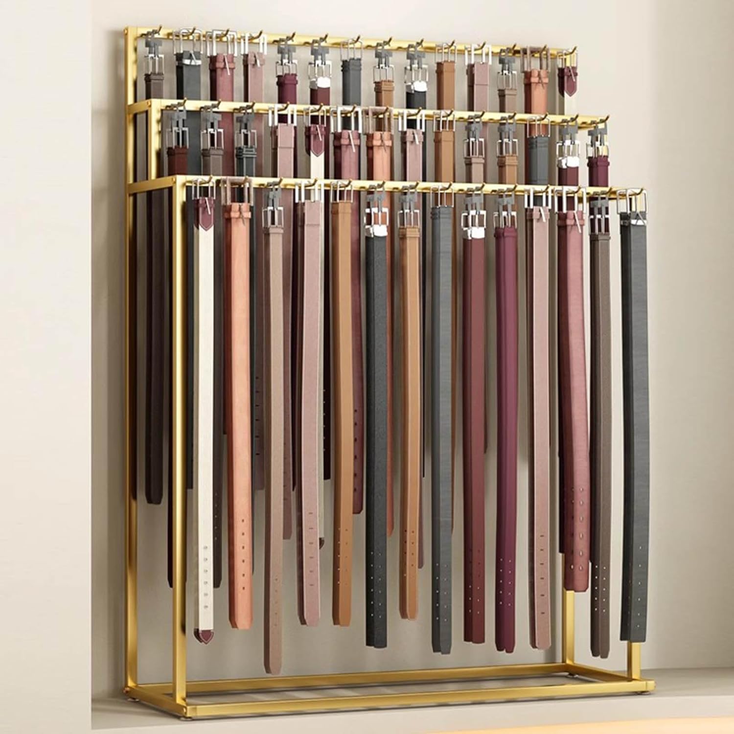 3-Layer Floor Standing Belt Rack - Metal Tie Rack Display for Scarves, Shawls, Purses & Umbrellas - Space-Saving Accessory Organizer for Home & Retail Use