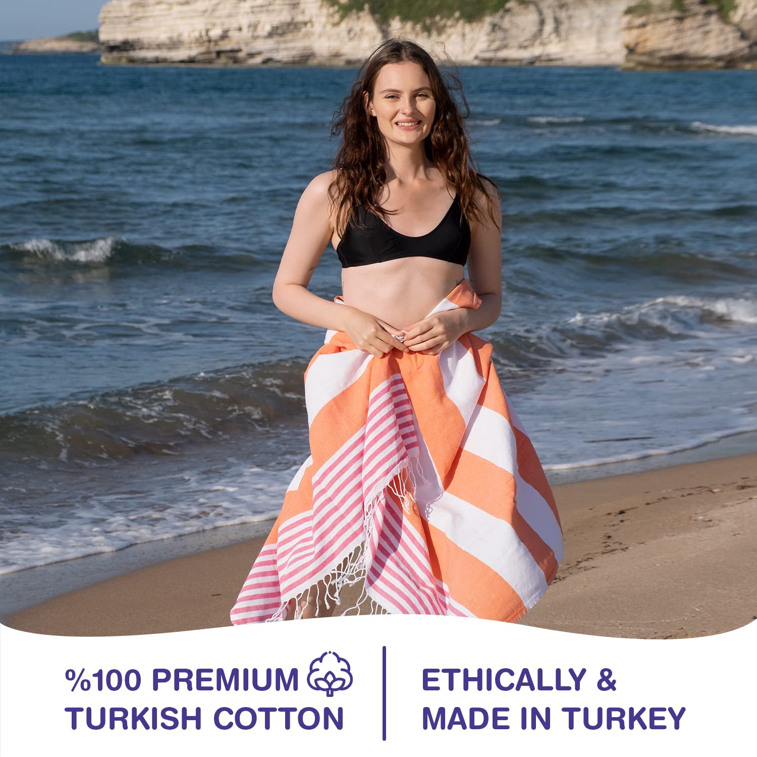 Tatuo 6-Pack Oversized Turkish Cotton Beach Towels - 38x71 Inch, Quick Dry, Sand Free, Lightweight For Travel - View #6