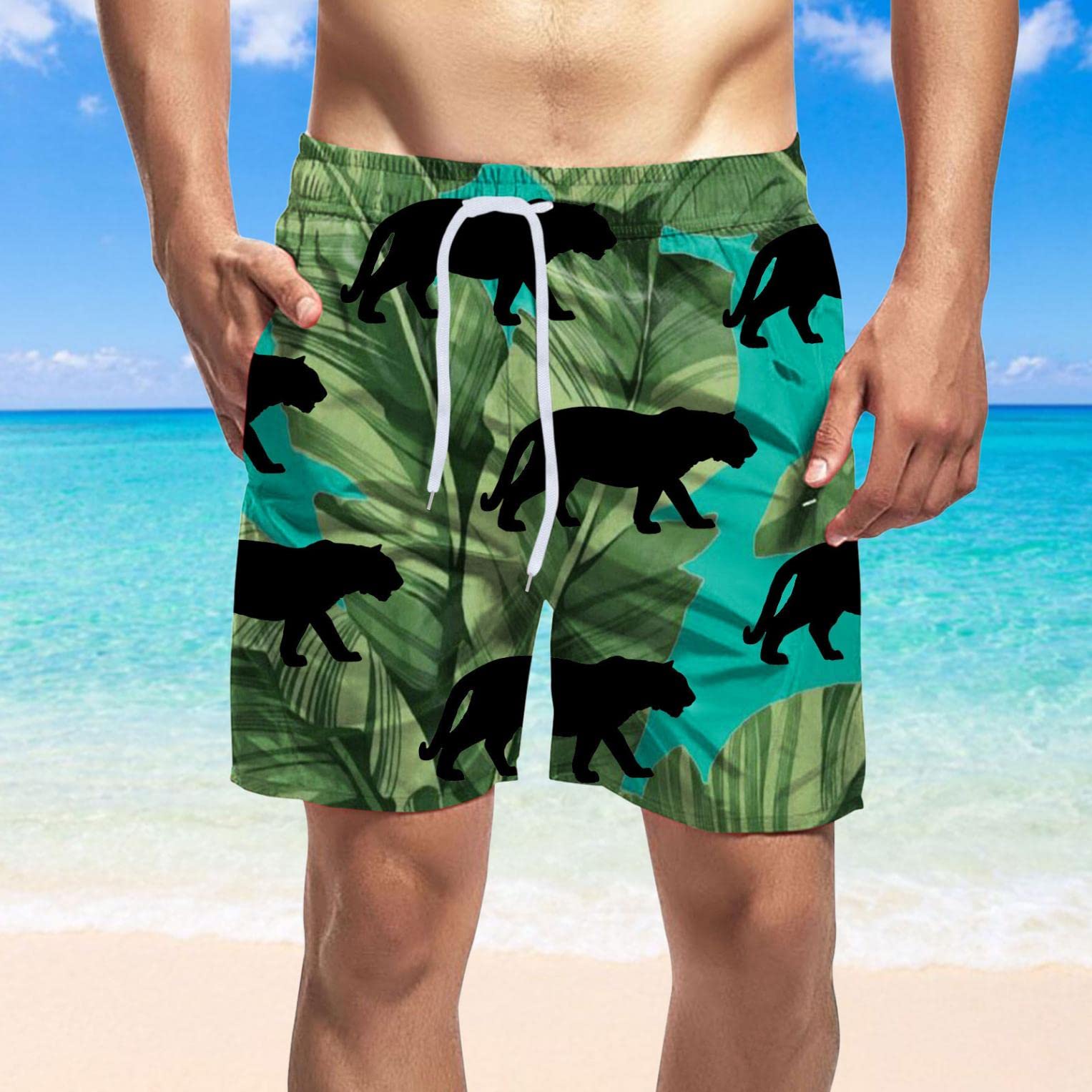 Męskie szorty plażowe, szorty kąpielowe, szorty plażowe, hawajskie, szorty plażowe, surfowanie, krótkie spodenki rekreacyjne, kąpielówki, na urlop, do noszenia na co dzień, duże rozmiary