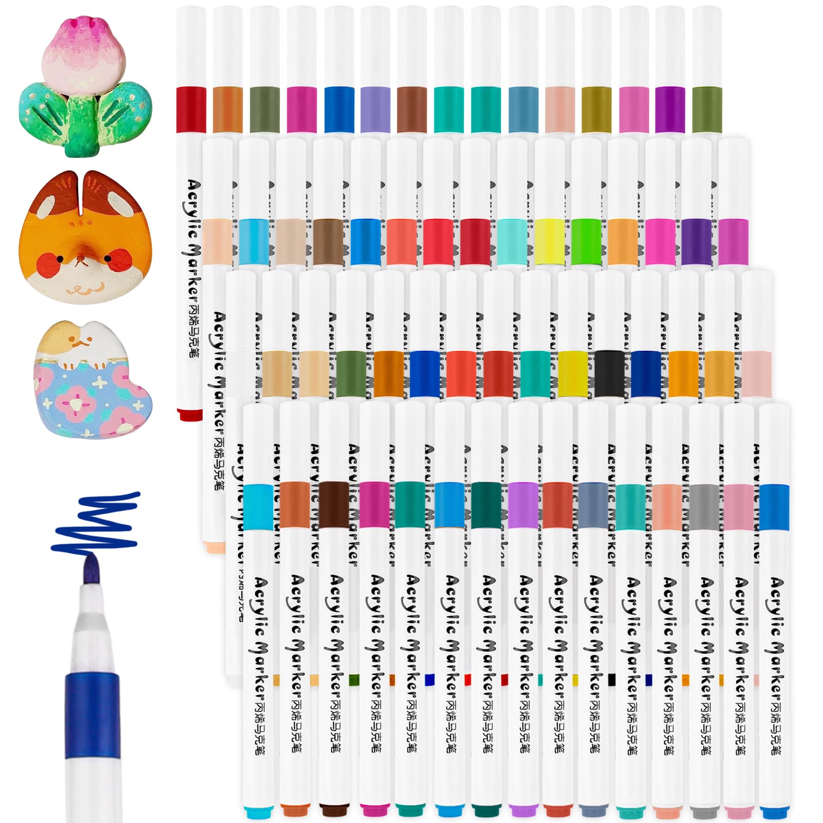 60 Colours Acrylic Markers Acrylic Markers Markers for Painting Stones Acrylic Markers Pen Acrylic Paint Markers for Stones Wood Ceramic Plastic Fabric Metal