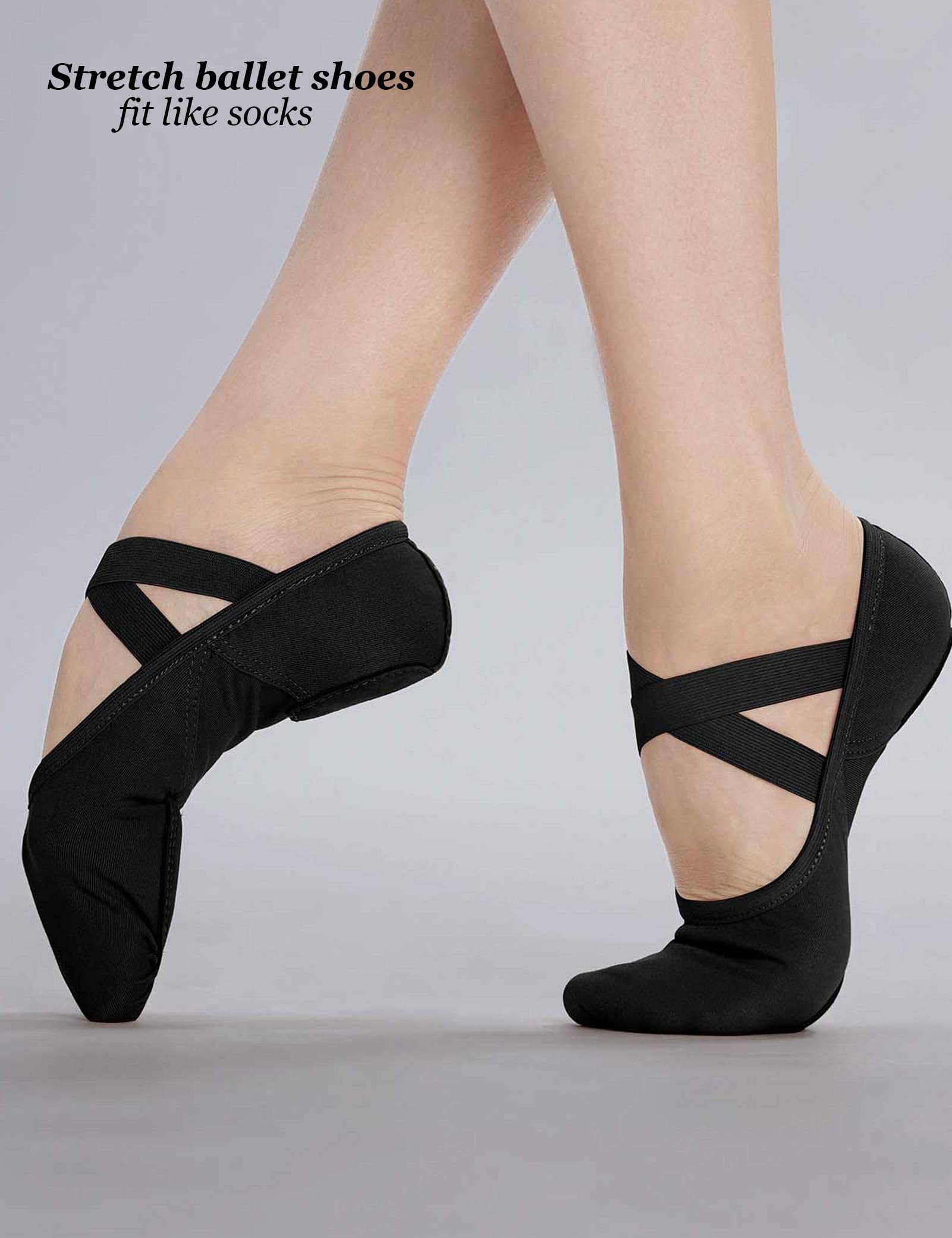 Cloud Soft Black Ballet Slippers for Girls, Boys, Elastic Canvas Boys Dance Shoes for Yoga, Training, Performance, Indoor Workout Exercise, Gymnastics