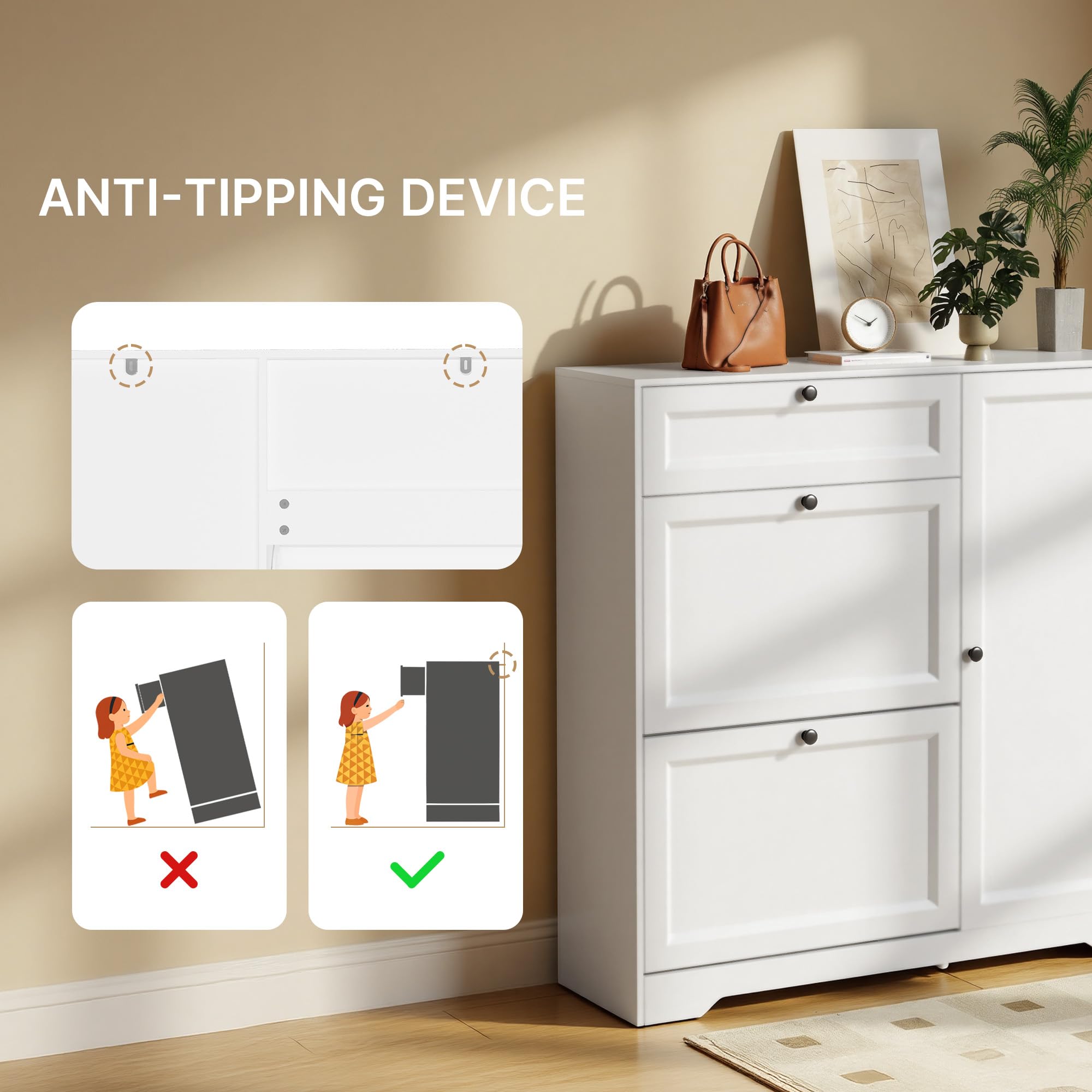 Xbro Zapatero Entrada Recibidor, Mueble Zapatero de Madera con 2 Puertas Abatibles y Armarios, Zapatero Estrecho Entrada Recibidor para Pasillo y Salón, Medidas 100×30×102cm Blanco