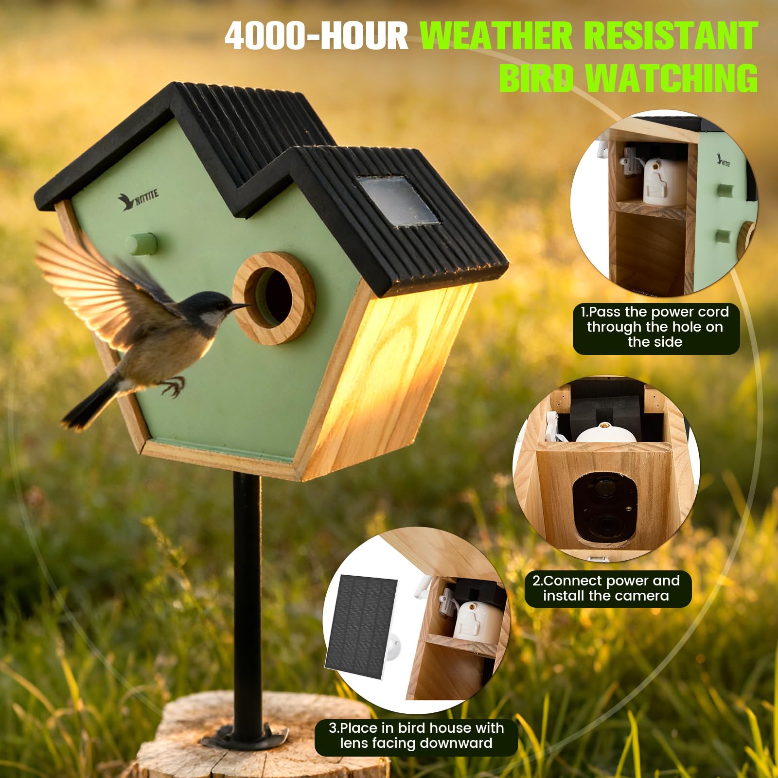 Vogelhaus mit 2K HD Kamera, Solar Panel, 2,4G WiFi & App