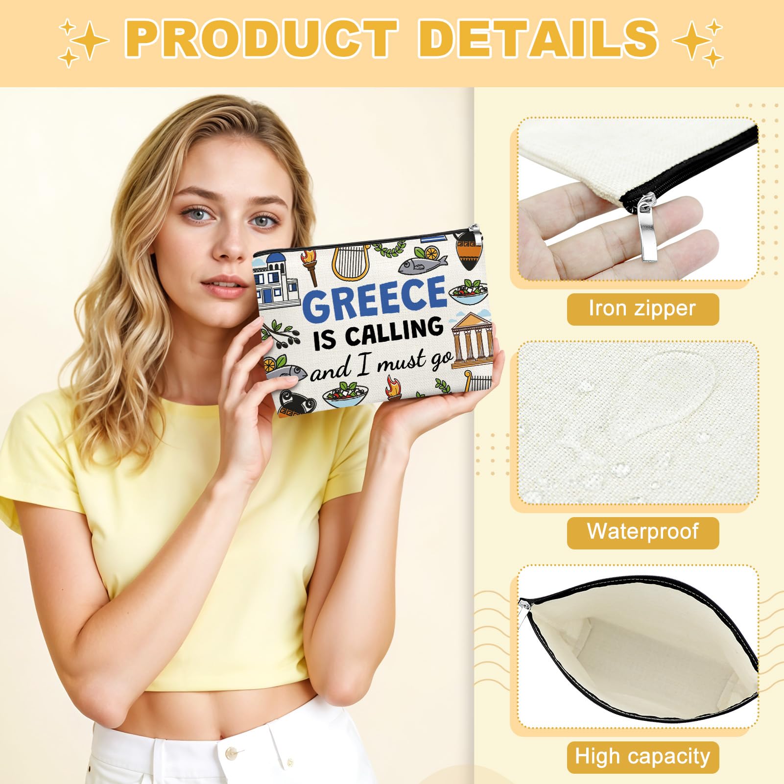 Mxrymvu Greece Travel Souvenirs Gift Makeup Bag Greece Traveling Gifts Vacation Gift Cosmetic Bags Travel Gifts for Friends Daughter Sister Greek Makeup Pouch for Christmas Birthday