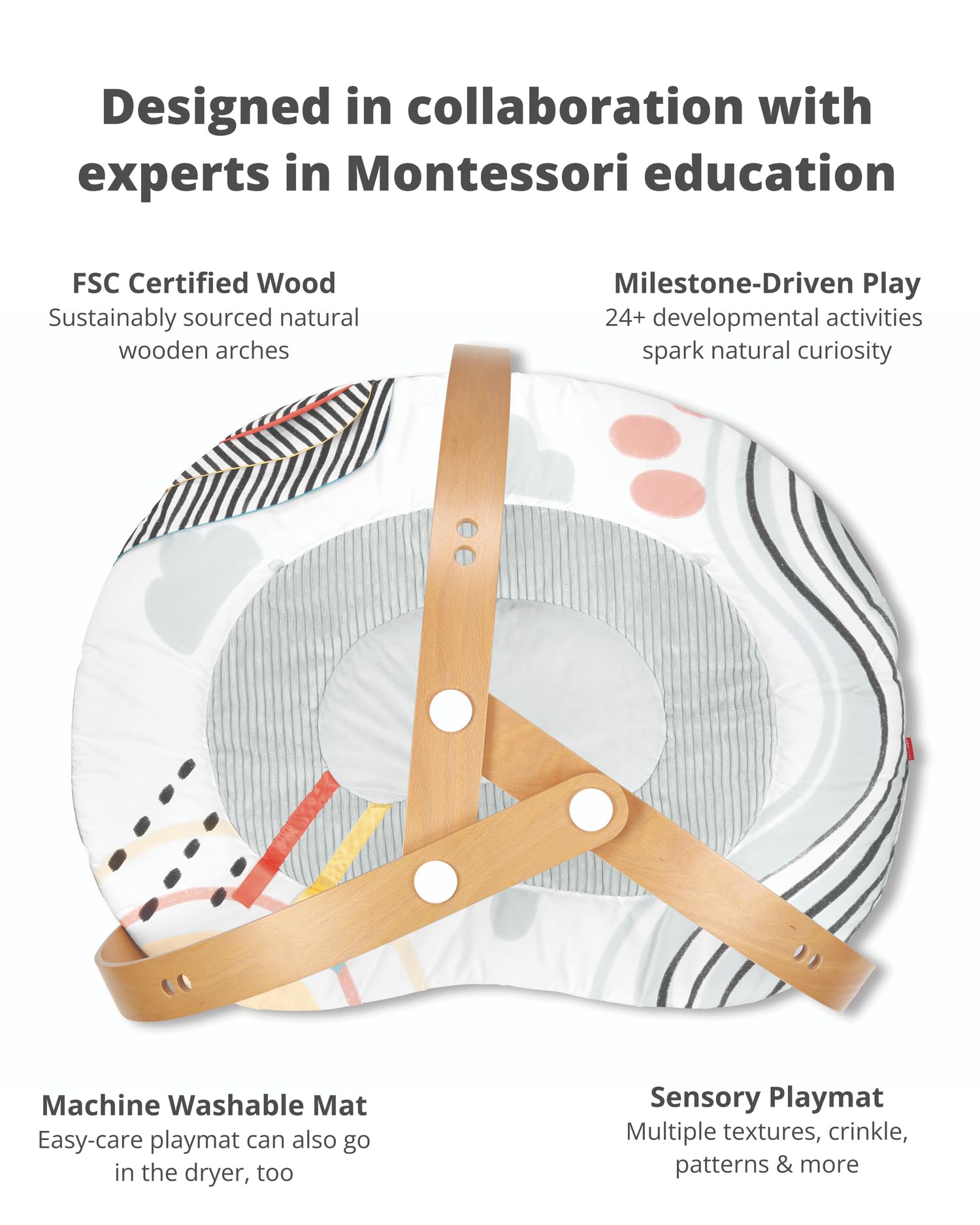 Skip Hop Baby Play Gym Montessori - Tappetino sensoriale per attività con Oltre 25 attività di Sviluppo, 4 Giocattoli e 5 schede Guida per i Genitori con