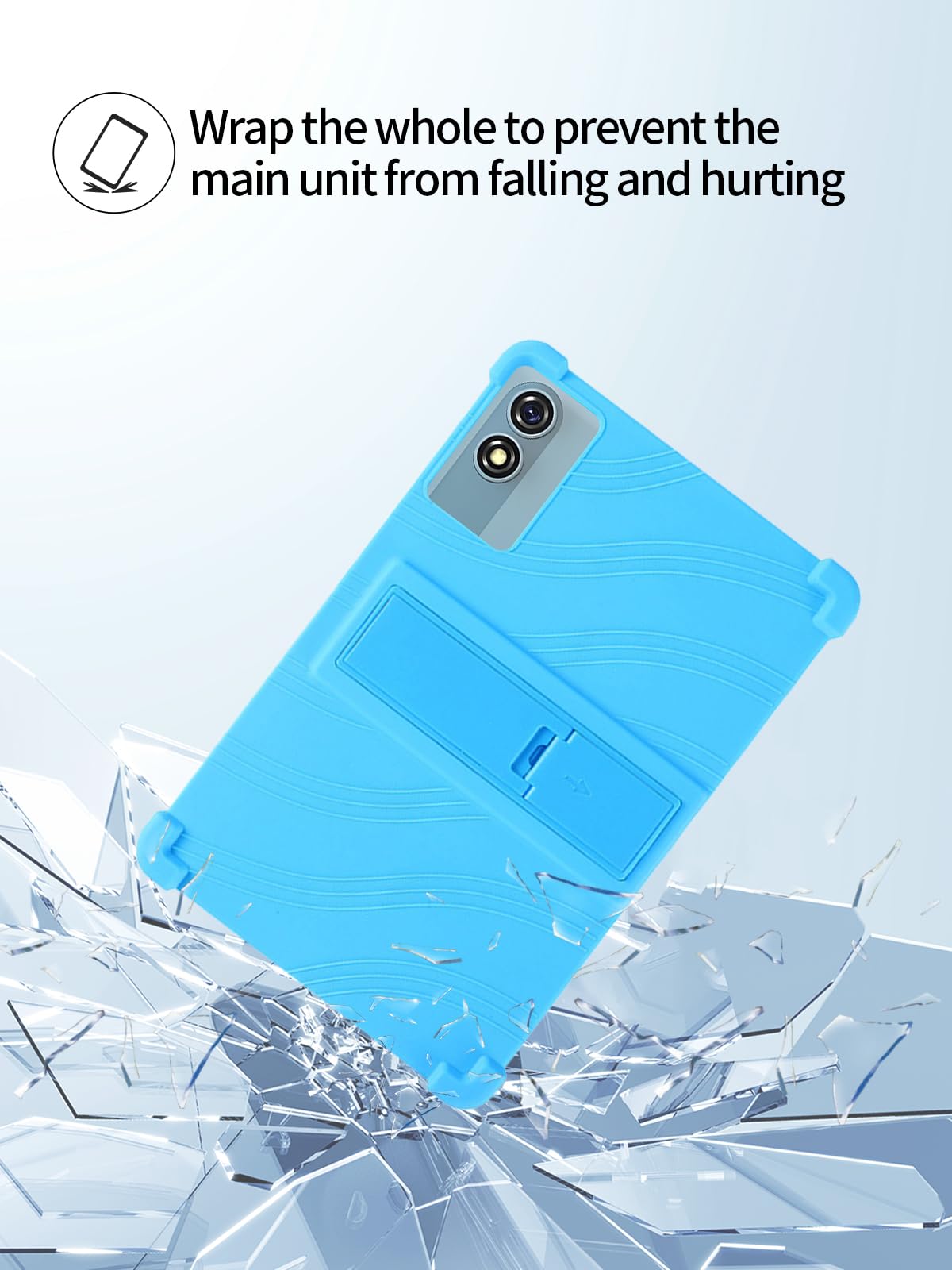 Funda para tablet HISORL T901 Android 15, de 10 pulgadas, silicona suave, ajustable, ligera, apta para niños, azul cielo.