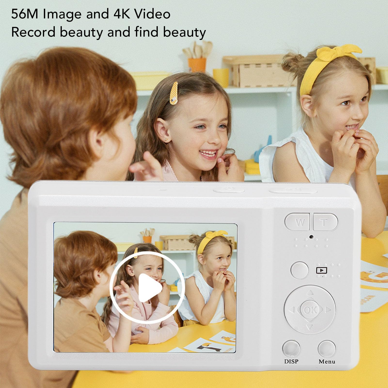 Aparat Cyfrowy 4K, Kompaktowe Aparaty Podróżne dla Nastolatków, Aparat Fotograficzny 56 MP 1080P HD z 20-krotnym Zoomem Cyfrowym i funkcją Automatycznego Ustawiania Ostrości,