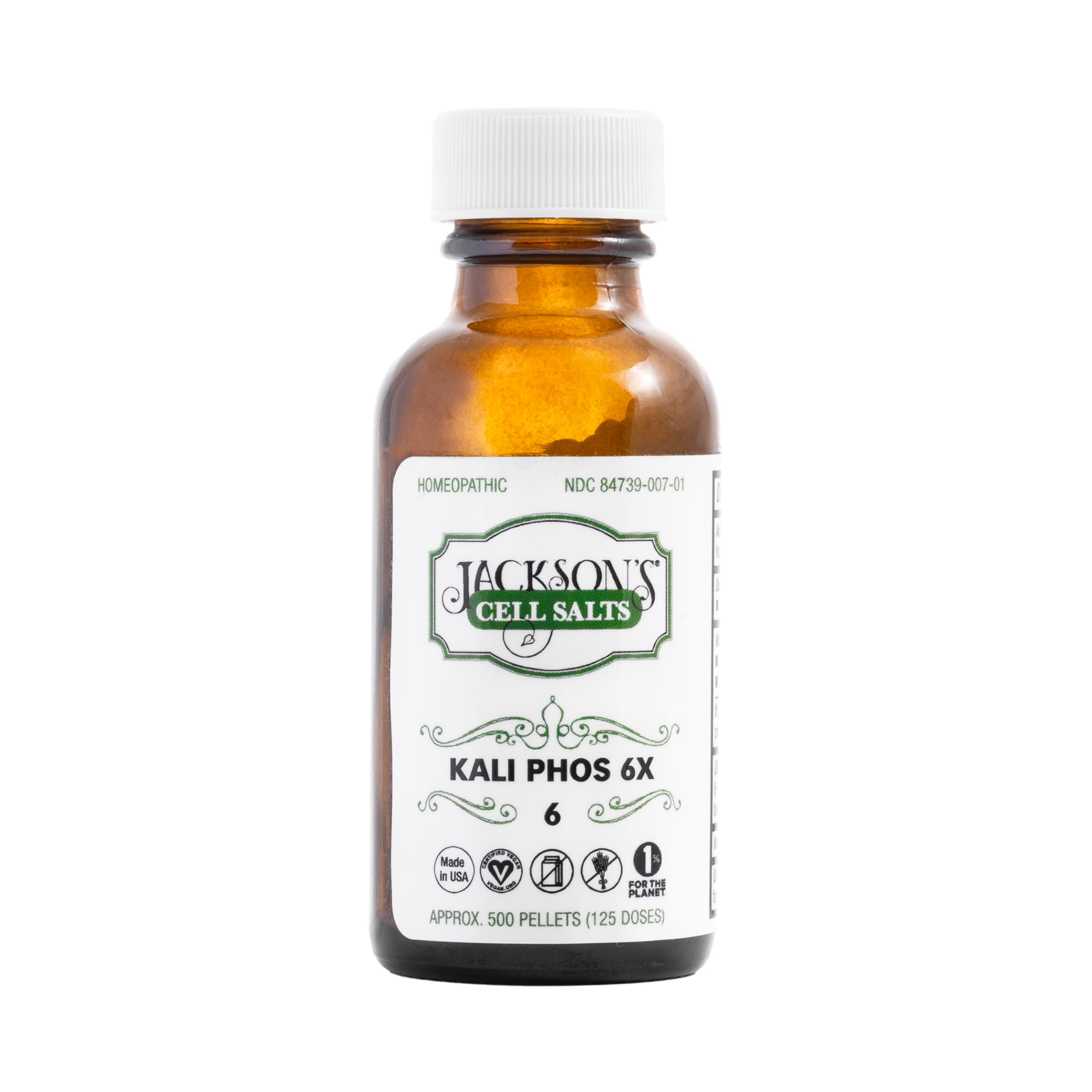 Jackson's #6 Kali phos 6X - The First Certified Vegan, Lactose-Free Schuessler Tissue Cell Salt - Made in The USA (500 pellets)