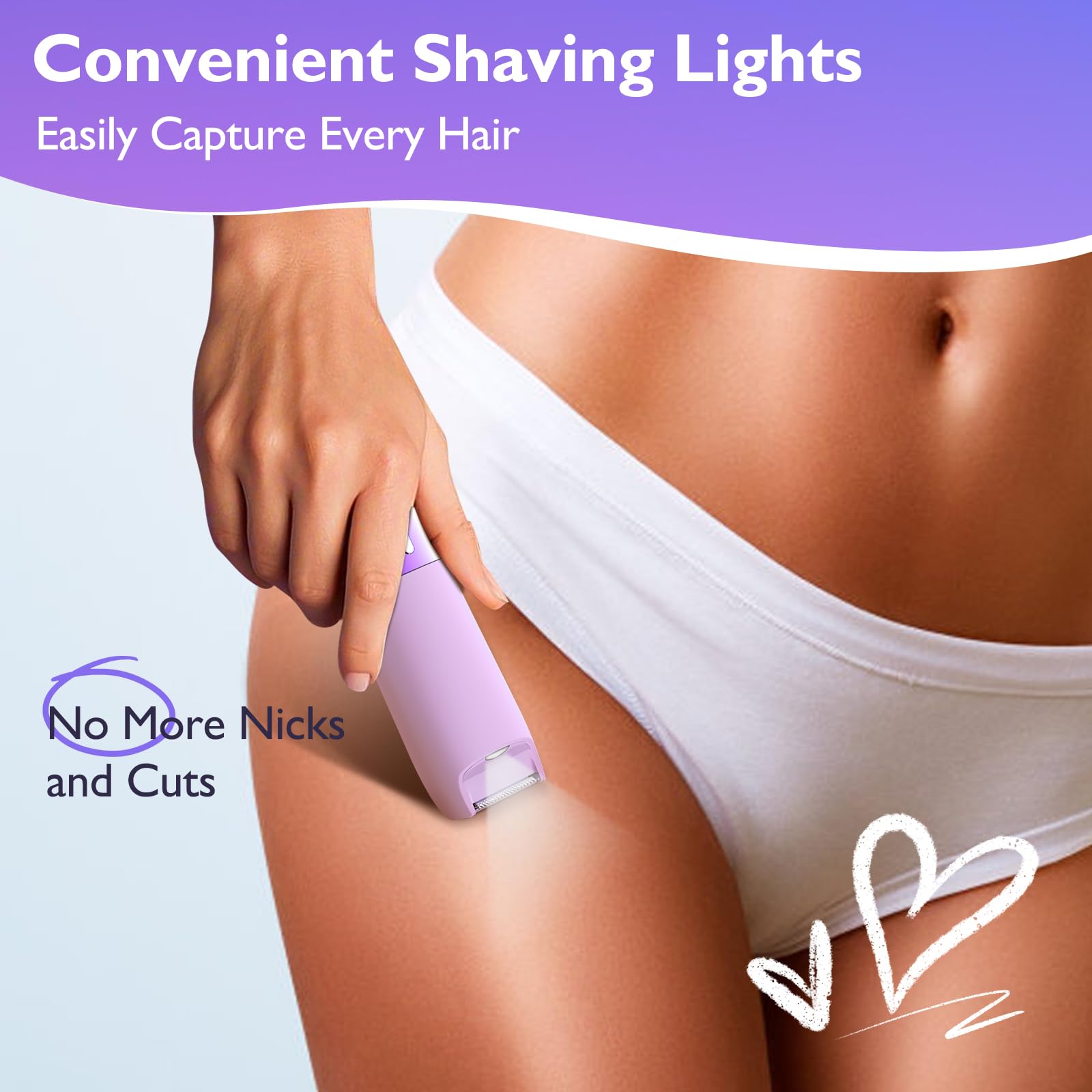 Tondeuse de bikini pour femme, rasoir électrique à double tête, tondeuse à poils pubiens avec étanchéité IPX7 et facile à nettoyer, rasoir rechargeable indolore Silk Glide Pro pour aisselles, jambes