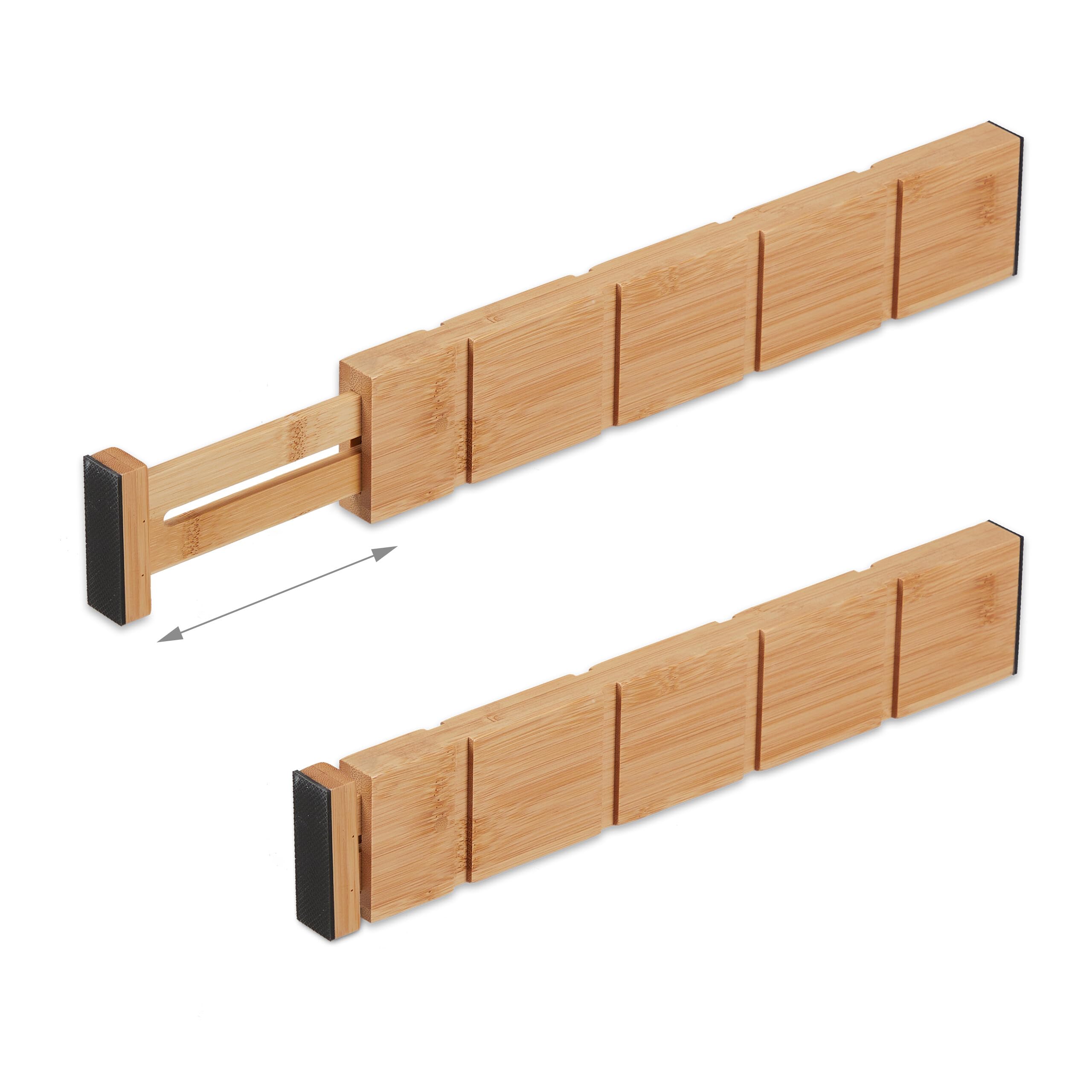 Relaxdays Pack Separadores de Cajones Ajustables, 13 Piezas Divisoras Cajoneras, Gavetas, 34 a 43,5 cm, Bambú, Natural