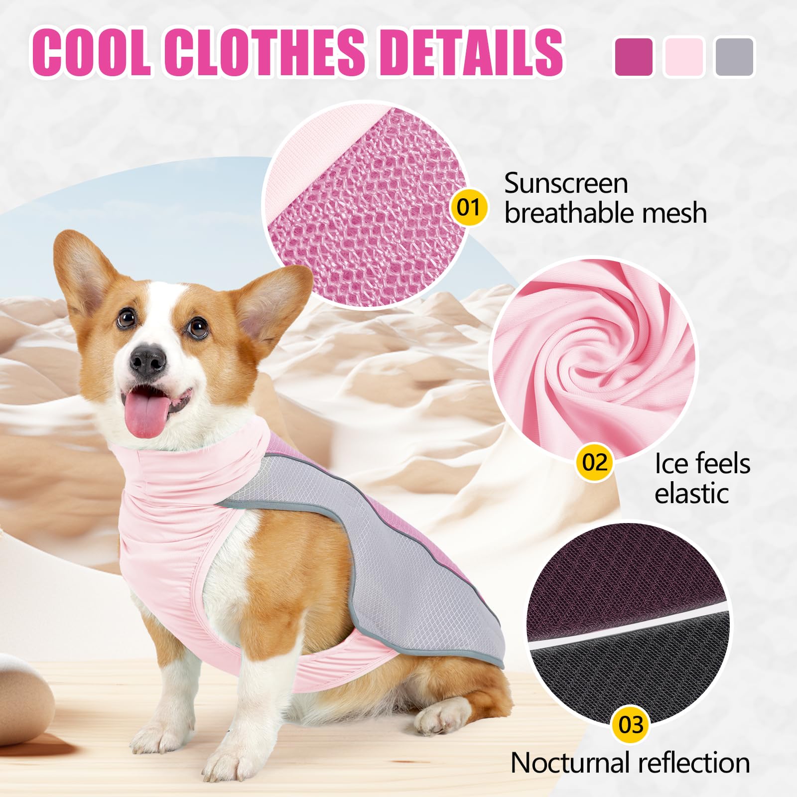 Elehui Dog Cooling Vest,Evaporative Comfortable Dog Cooling Coat,Breathable Pet Cooling Vest,Summer Sun Protection Dog Jacket with Reflective Stripes for Small Medium and Larg (Pink - Image 2