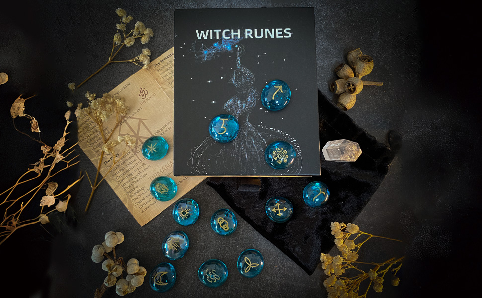 Amazon.com: Tirmanaz 13 Pcs Runes, Blue Runes Stone Set with Guide