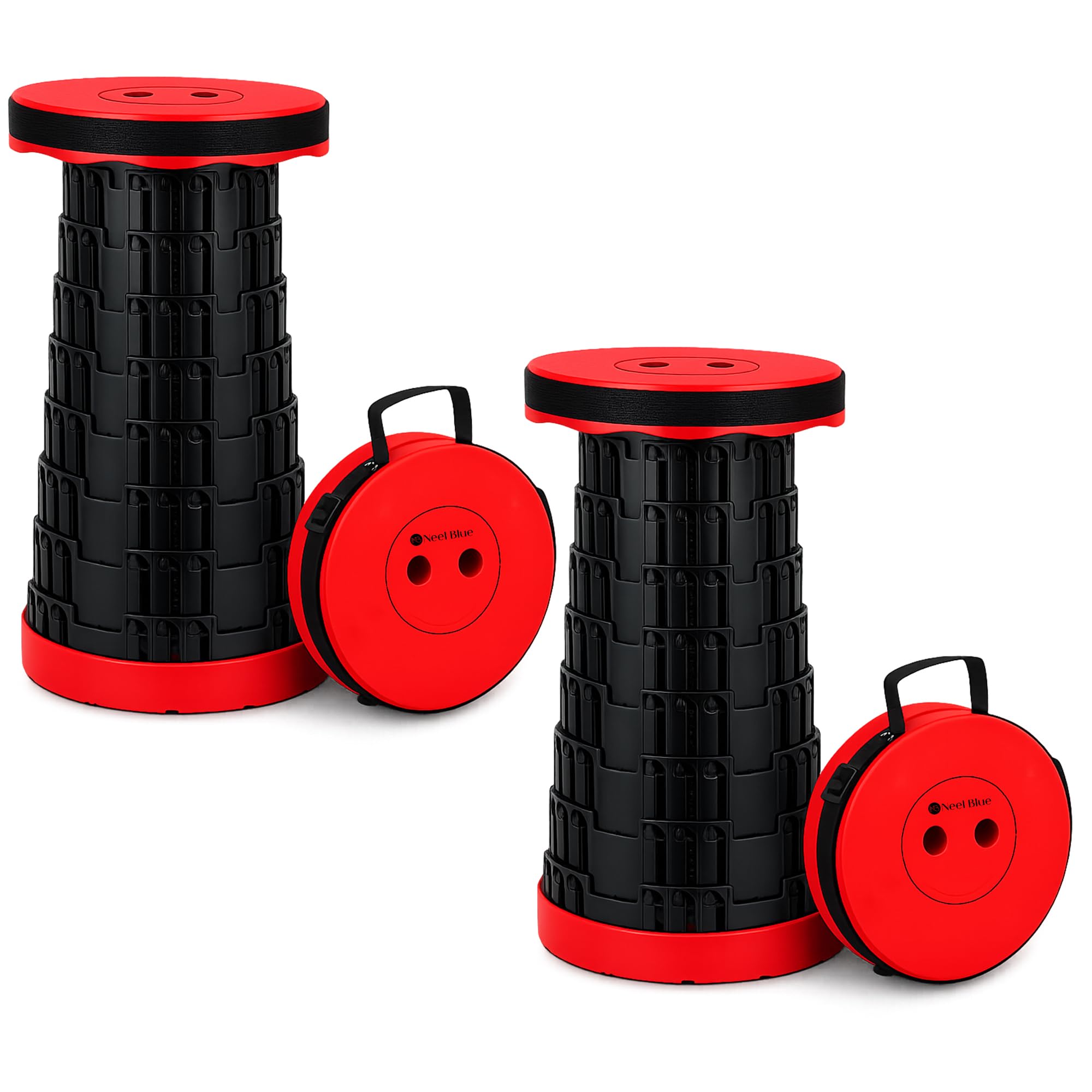 Trimming Shop Telescopic Folding Stool Portable Seat 440lbs, Red, 2pcs