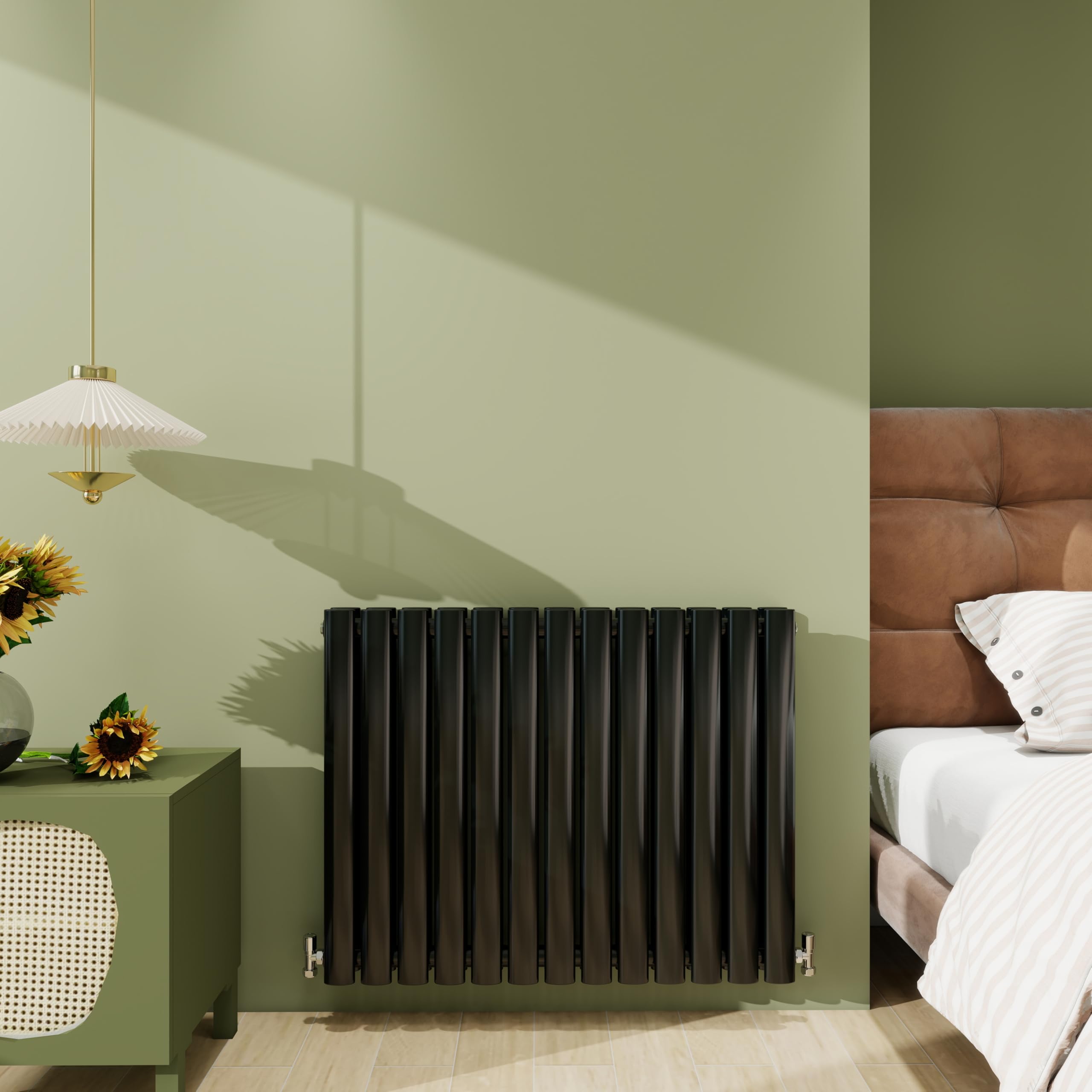 Biubiubath Radiator 600×767mm Black Horizontal Double Oval Column Designer Central Heating Rad 3475 BTU