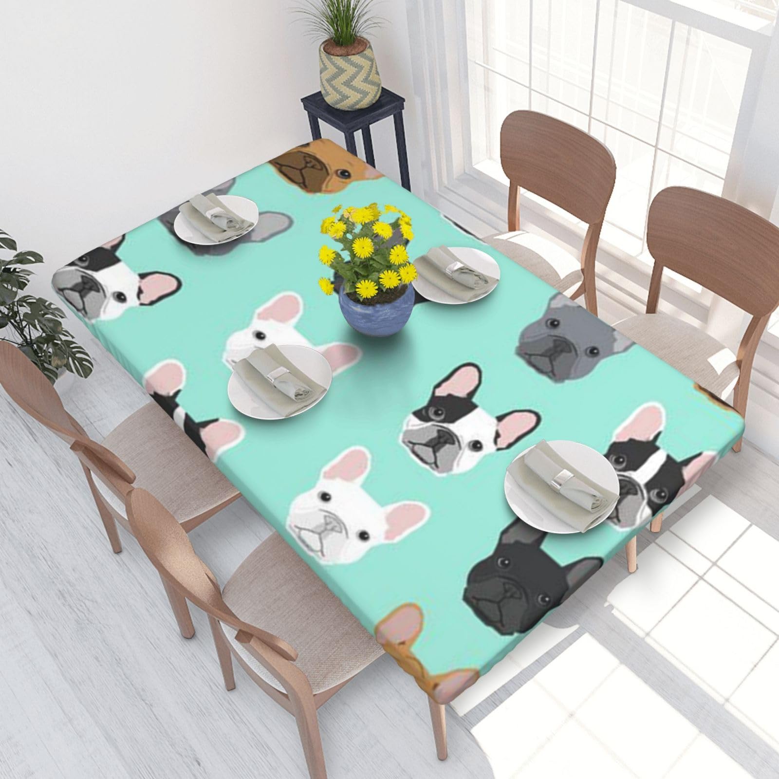 BNVSADC French Bulldog Printed 4FT Tablecloth 122x76 CM Polyester Kitchen Water Resistant Table Cloth Dining Table Decoration Table Covers
