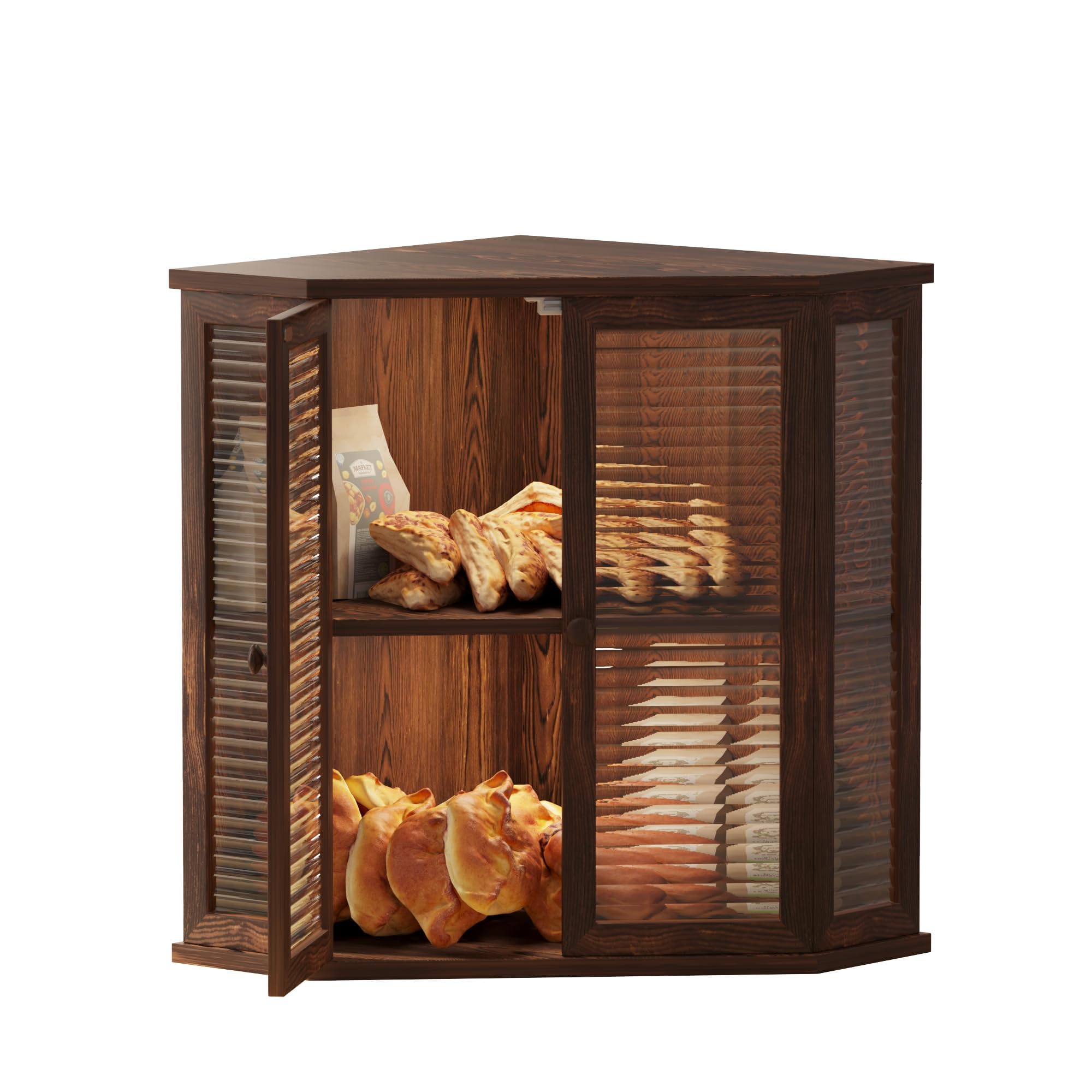 Photo 1 of ***MISSING PARTS***
Aycarzcy Corner bread box Bread Box for Kitchen Countertop - Corner Bread Storage Box 16.5" H, Premium Wood with Glass Door, Perfect for Homemade Bread, Baguettes & Pastries (Pine wood)