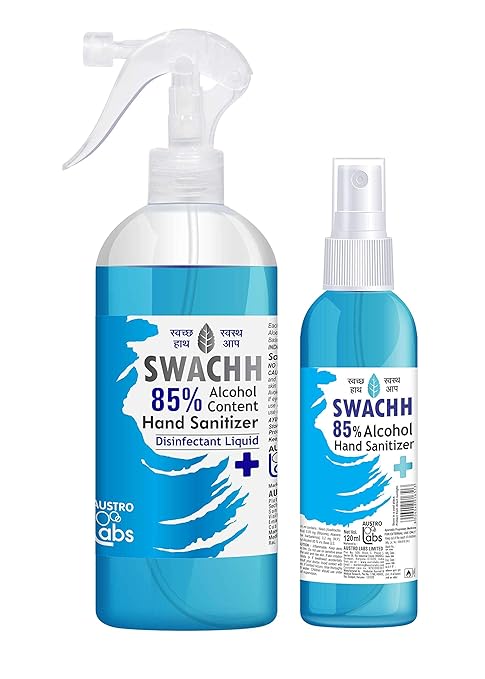 AUSTRO SWACHH HAND SANITIZER SPRAY LIQUID 500 ML + 120 ML (620 ML) ETHYL ALCOHOL 85%