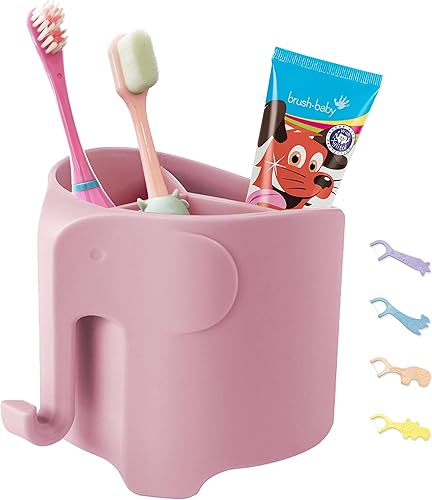 Elephant - Soporte para cepillo de dientes para niños, para baño, con ventosa, cepillo de dientes eléctrico y pasta de dientes para niños pequeños,