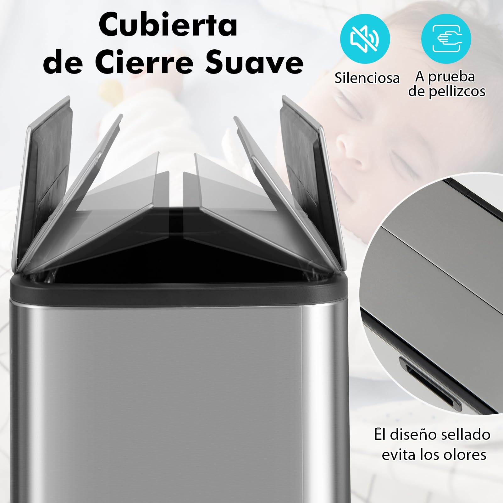 GIANTEX Cubo de Basura de Acero Inoxidable, Bote de Basura de 46 Litros, con 2 Tapas y Pedal, Cubo Interior Extraíble, 26 x 52 x 68 cm, Cubo de Basura para Cocina, Comedor, Inodoro