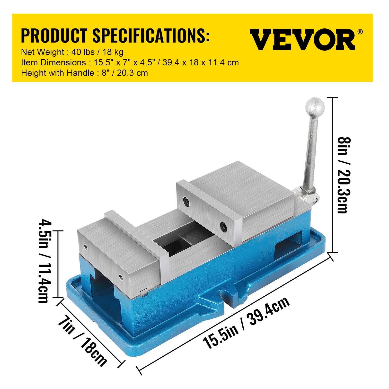 Image secondaire de VEVOR Étau de Perçage de Fraisage, Ouverture 125 mm Précision Étau de Serrage 24 KN d'établi Hauteur 110 mm Serre-Joint Établi A
